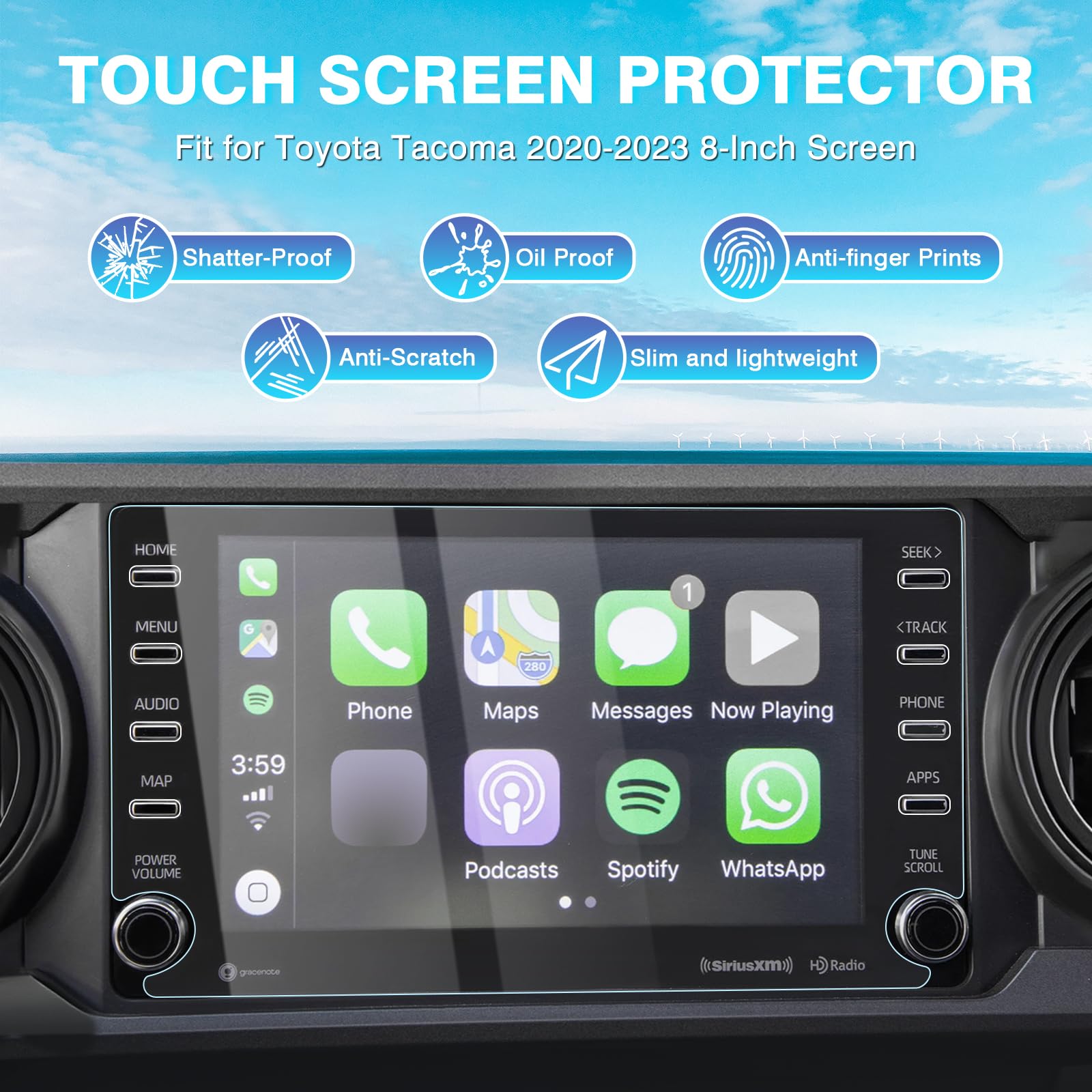 Karltys 2 Pack 2023 Tacoma Screen Protector For 2020 2021 2022 2023 Toyota Tacoma 8 Inch Touchscreen, 9H Tempered Glass For Tacoma Accessories Navigation Screen Cover Anti Glare Anti Fingerprint