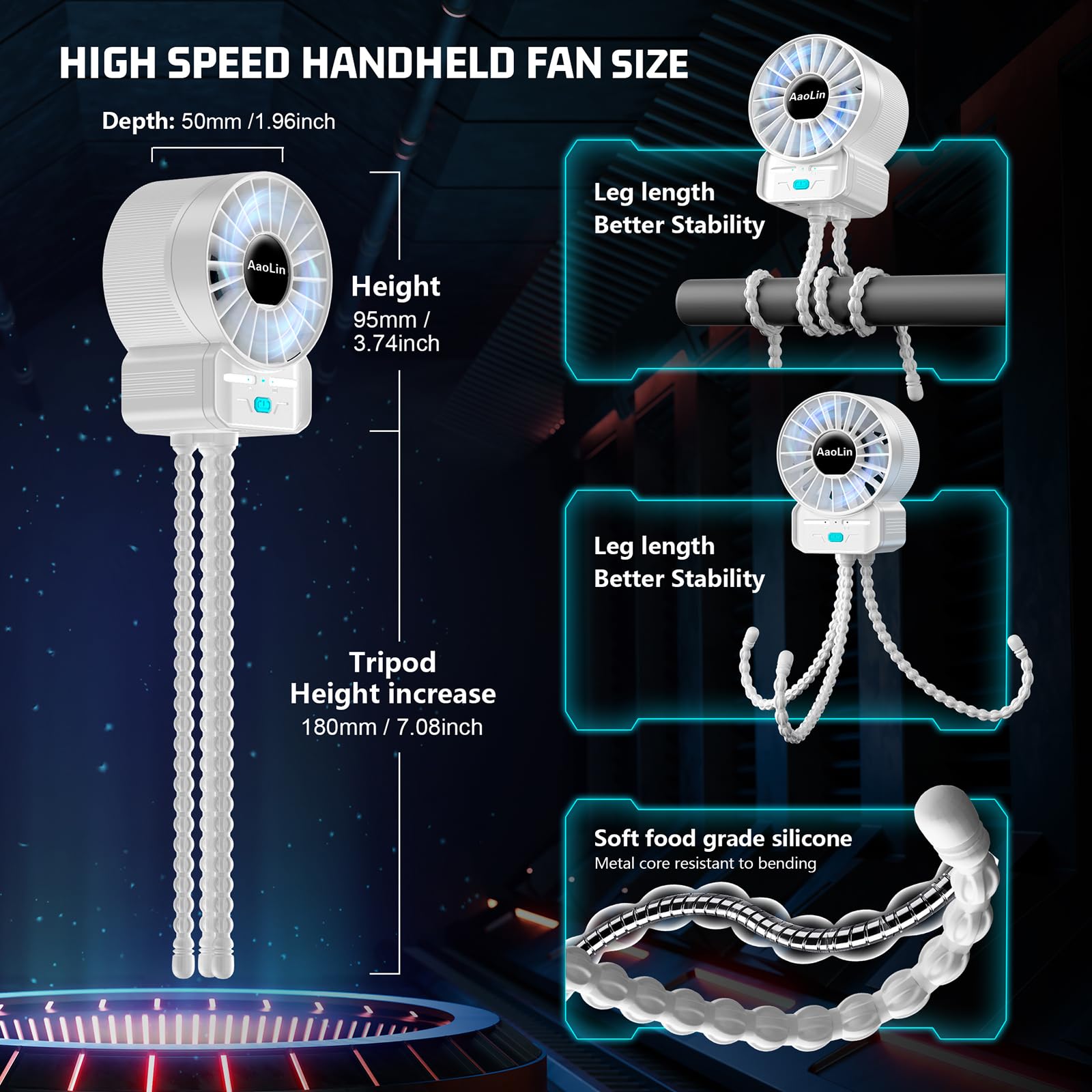 2 Pack Multifunctional Portable Stroller Fan 4 Speed 6600Rpm High Speed Usb Rechargeable Personal Mini Handheld Fan Extended Tri