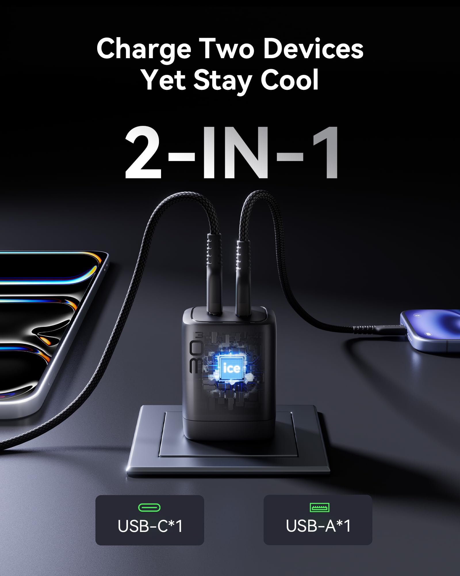 Iniu Usb C Charger, 30W Pd Qc 3.0 Dual Port Fast Charging Type C Charger Block With 5 Ft Usb-C Cable, Usb C Wall Charger With Fo