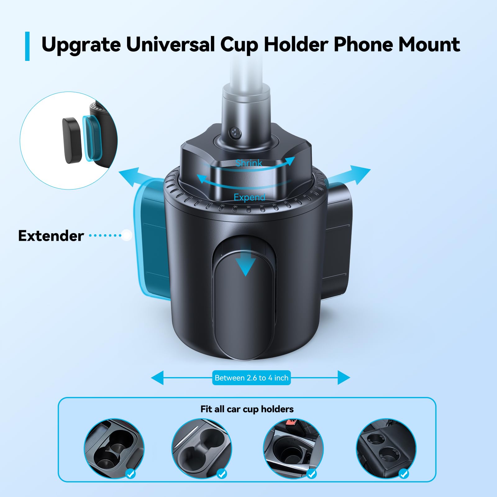 Tecknet Universal Car Cup Phone Holder - Adjustable Cradle Car Mount With Air Vent Phone Mount & Extra Grip Pads For Iphone, Sam