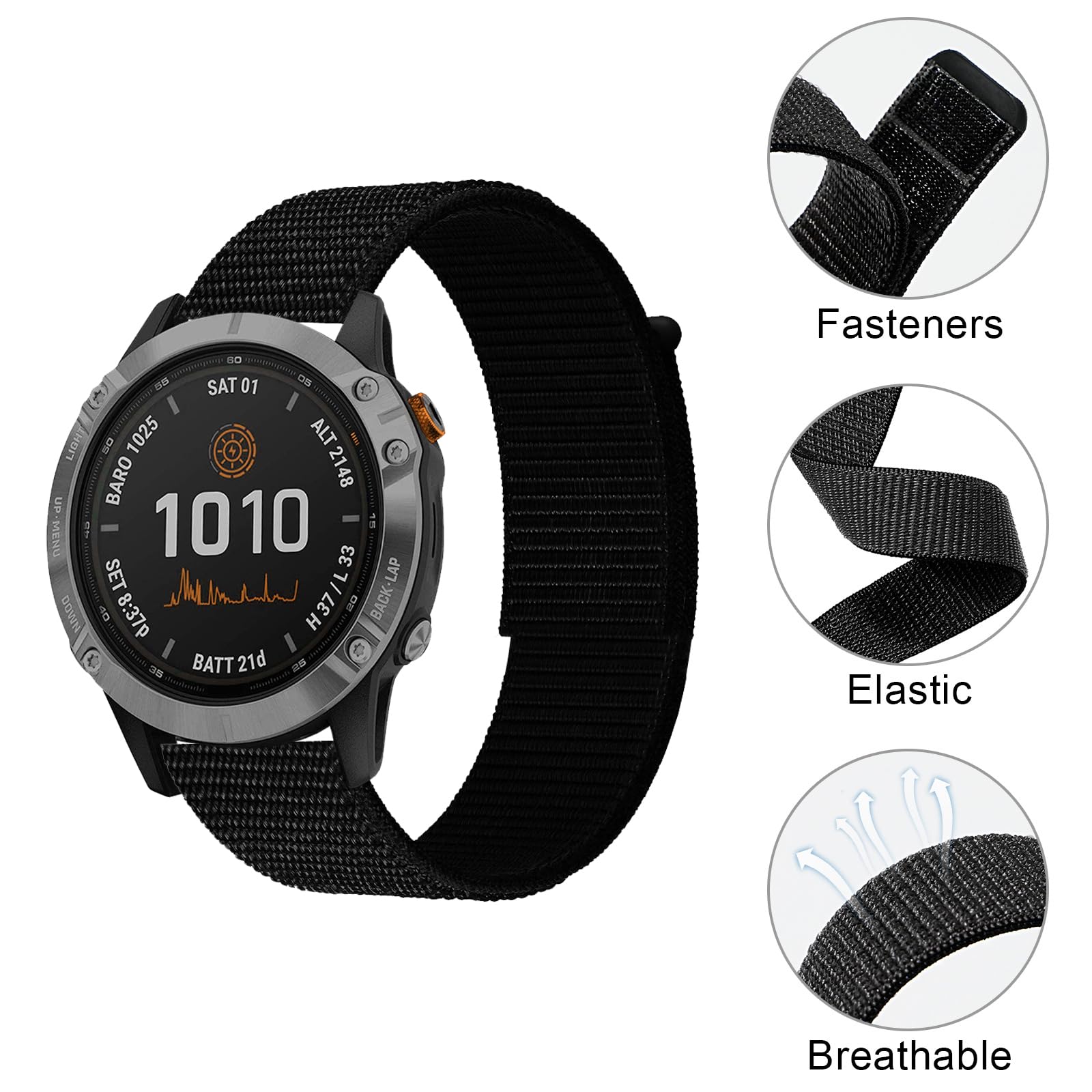 Ahxll Hook And Loop Watch Band Compatible With Garmin Fenix 8 47Mm/Epix Pro 47Mm/ Fenix E 47Mm/Fenix 7/Fenix 6/Epix Gen 2/Fenix 5/Instinct, 22Mm Nylon Sport Wristband Strap (Black+Army Green)