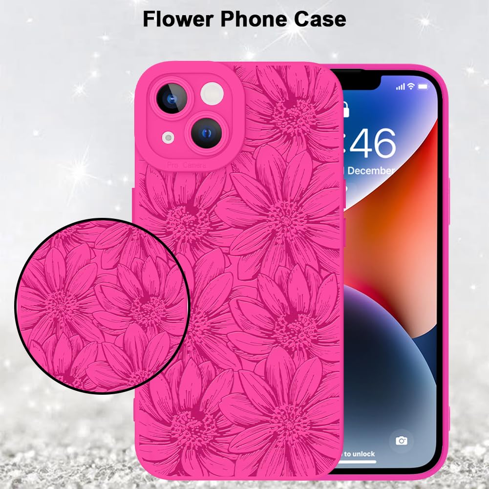 Mzelq For Iphone 14 Case, Silicone Floral Flowers Sunflowers Cute Pattern, Camera Protection Soft Slim Phone Case For Iphone 14