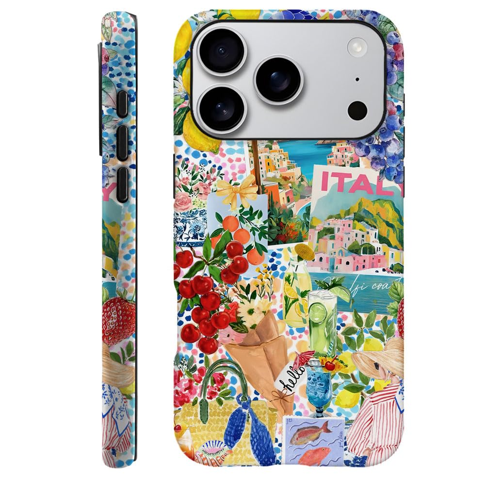 Compatible with iPhone 17 Pro,Durable & Shockproof Phone Case Cover Design - Grapes Coast Collage Watercolor Dots