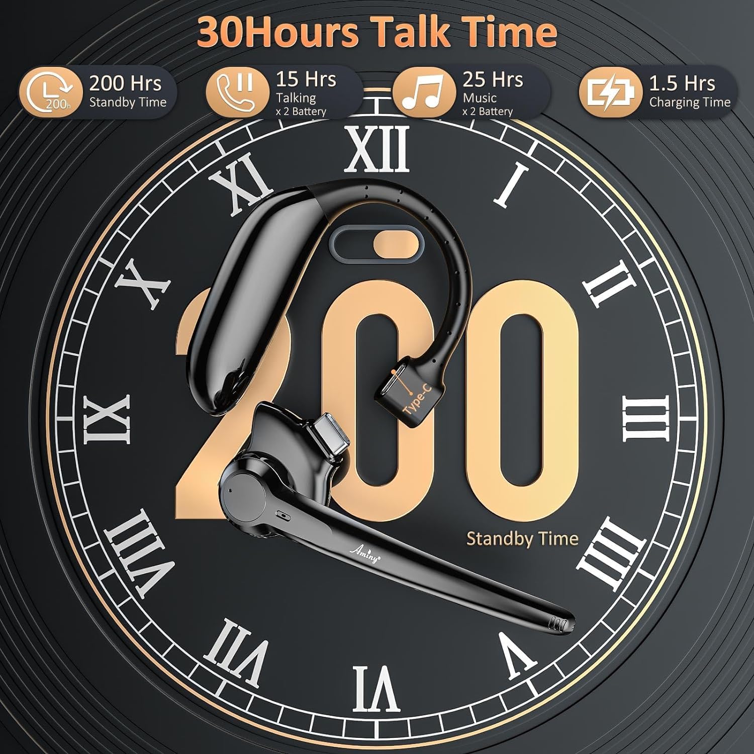 Aminy Wireless Bluetooth Headset With Microphone 30 Hrs Talking Time V5.3 Auriculares Bluetooth Earpiece,Ai Noise Cancelling Blu