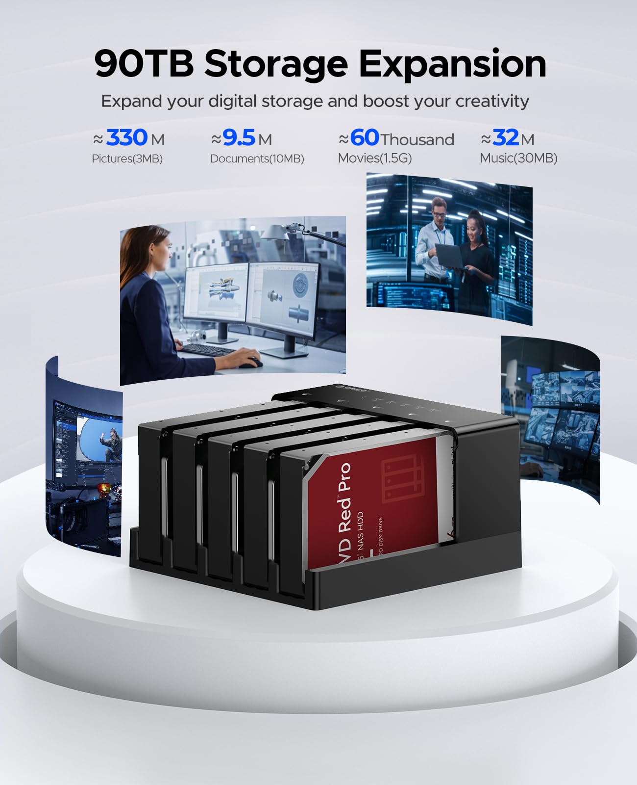 ORICO USB 3.0 5 Bay Hard Drive Docking Station with Offline Cloning 3.5 SATA Enclosure for HDD SSD, Expandable Storage up to 90TB Plug&Play(6558US3 C)