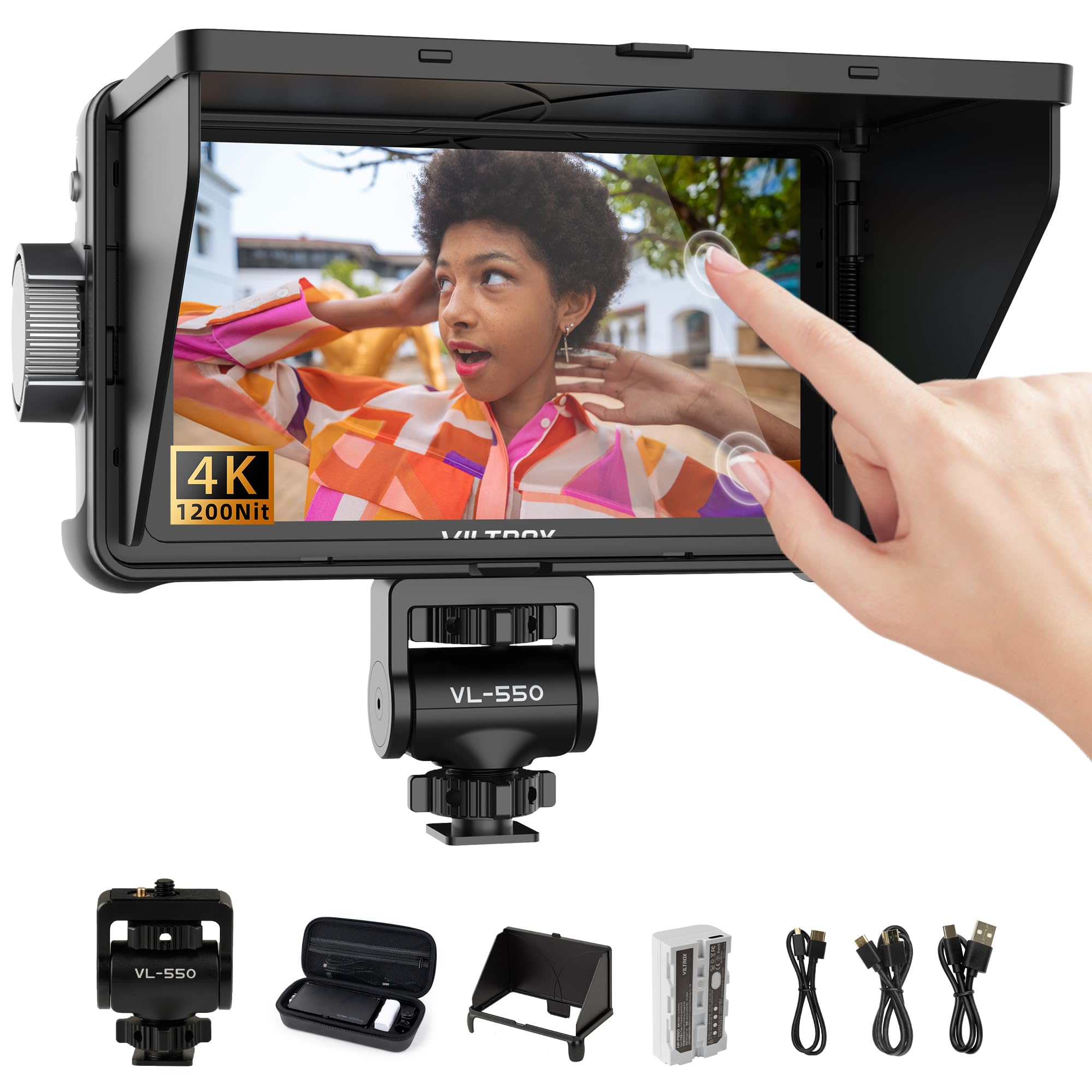 Viltrox Dc 550 1200 Nits Dslr Camera Field Monitor, 4K 1920X1080 Touchscreen Portable On Camera External Video Monitor Kit With
