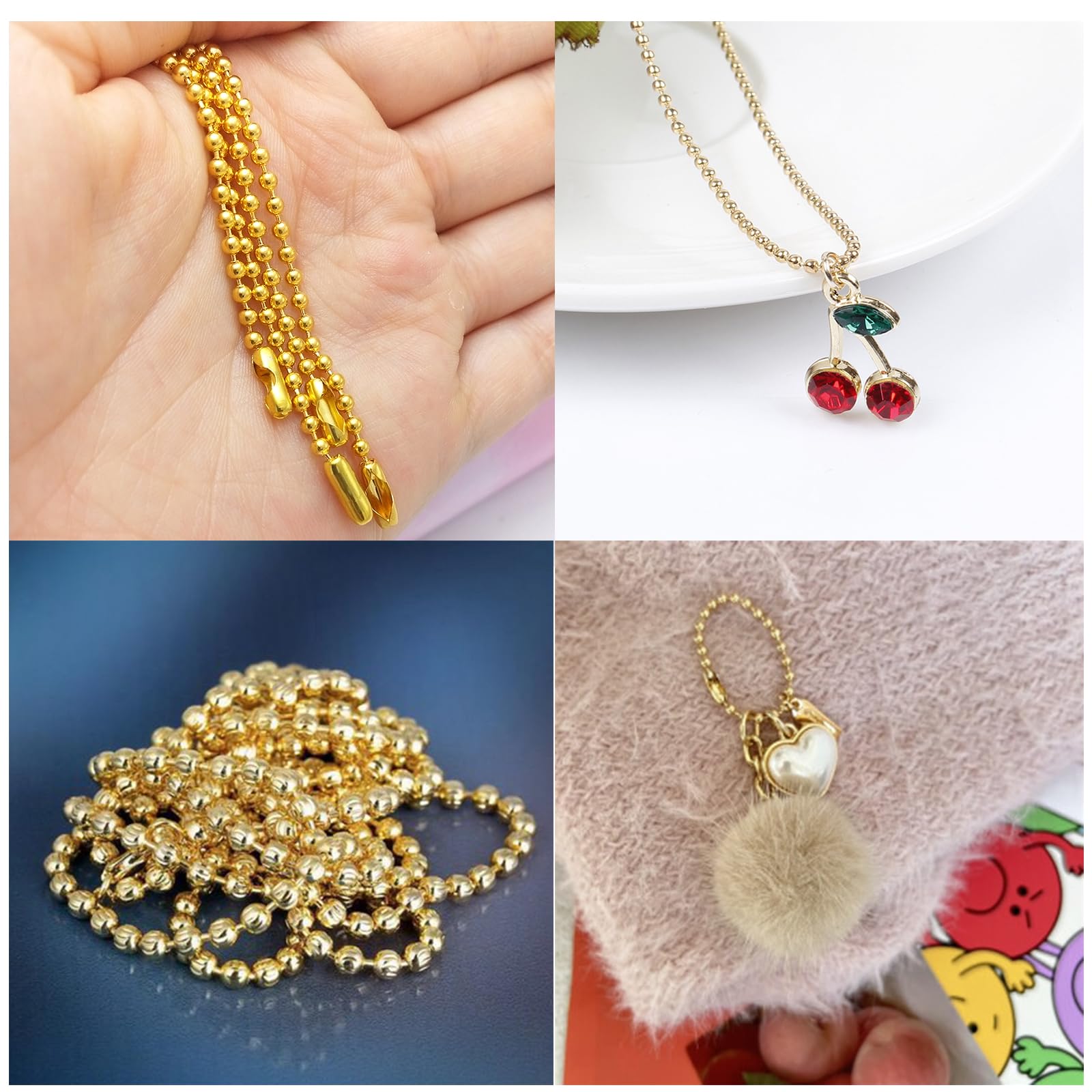 4 Pack Ceiling Fan Pull Chain Extender,Each Chain Length 39 Inch(1 Meter) With 16 Connectors,Standard 3 Mm Diameter Beaded Ball,