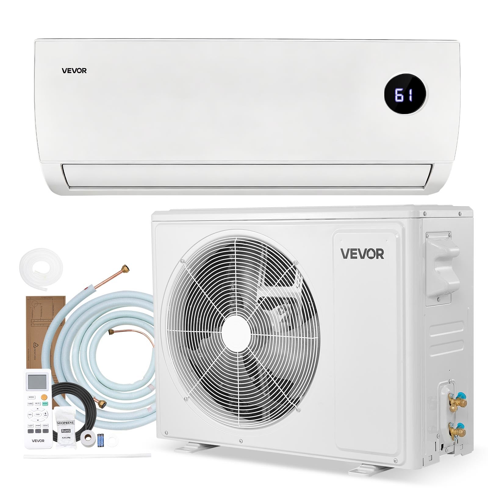 VEVOR Mini Split Air Conditioner, 12,000 BTU AC / 12,500 BTU Heat, 230V 19 SEER2 High Efficiency Energy Saving, Quiet Inverter S