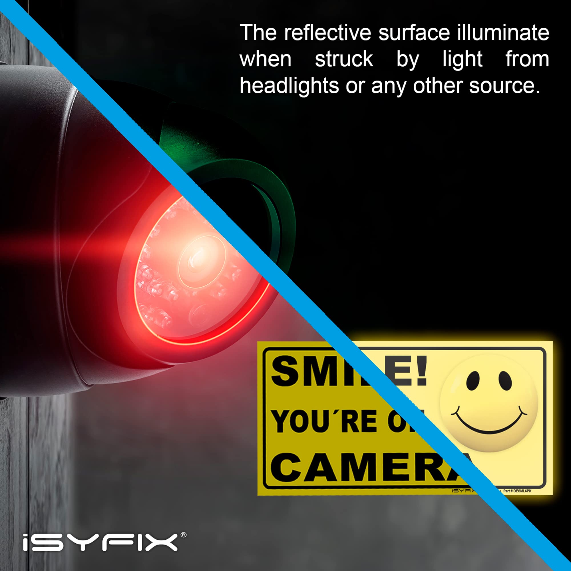 Isyfix Smile You'Re On Camera Reflective Stickers For Home   6 Pack 4X2 Inch   Uv, Weather, Scratch, Fade Resistance, Security C