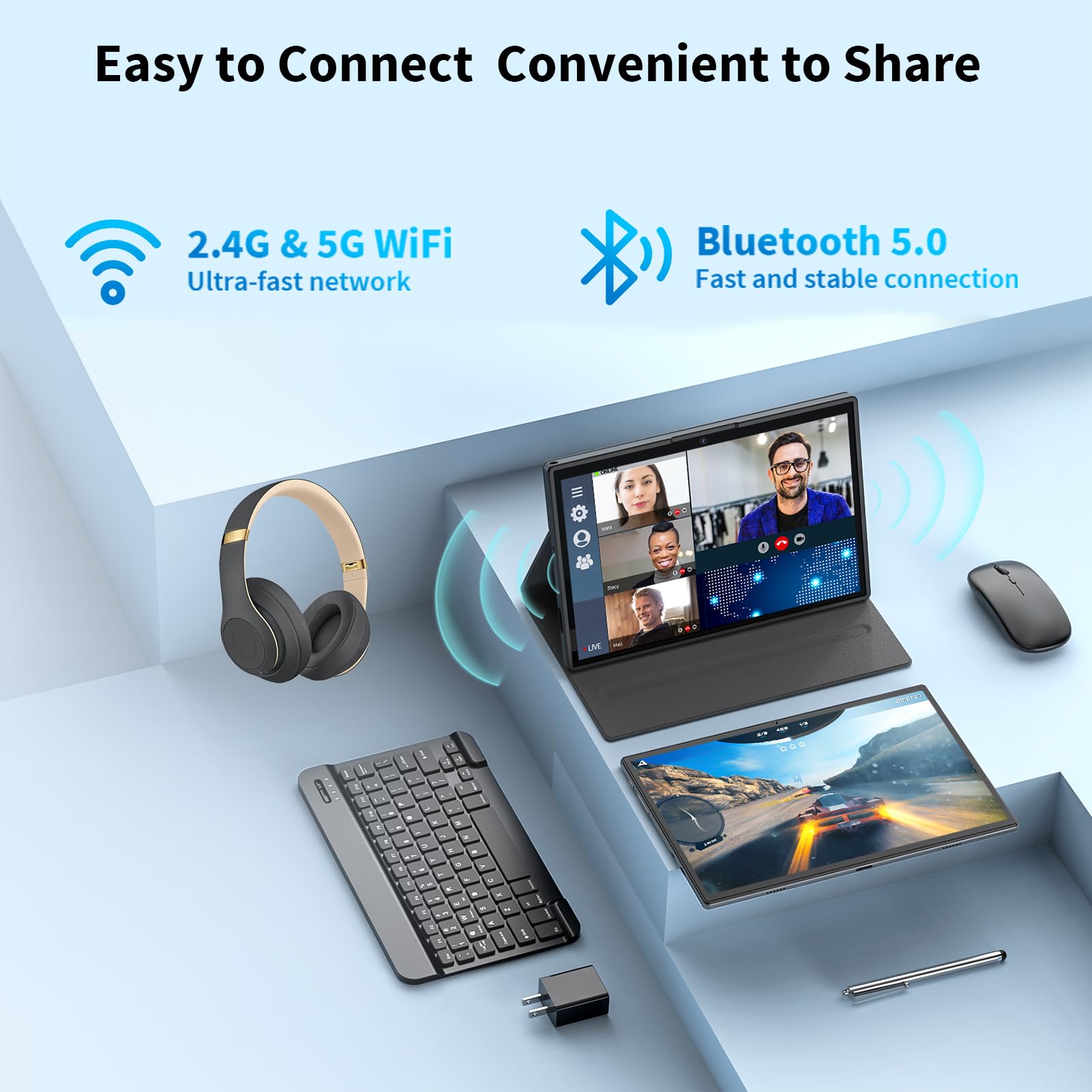 Yleebg Android Tablet With Keyboard,10 Inch Android 14 Tablet, 12Gb Ram 128Gb Rom, 1Tb Expand, 8000Mah, 2.4G/5G Wifi, Bluetooth,