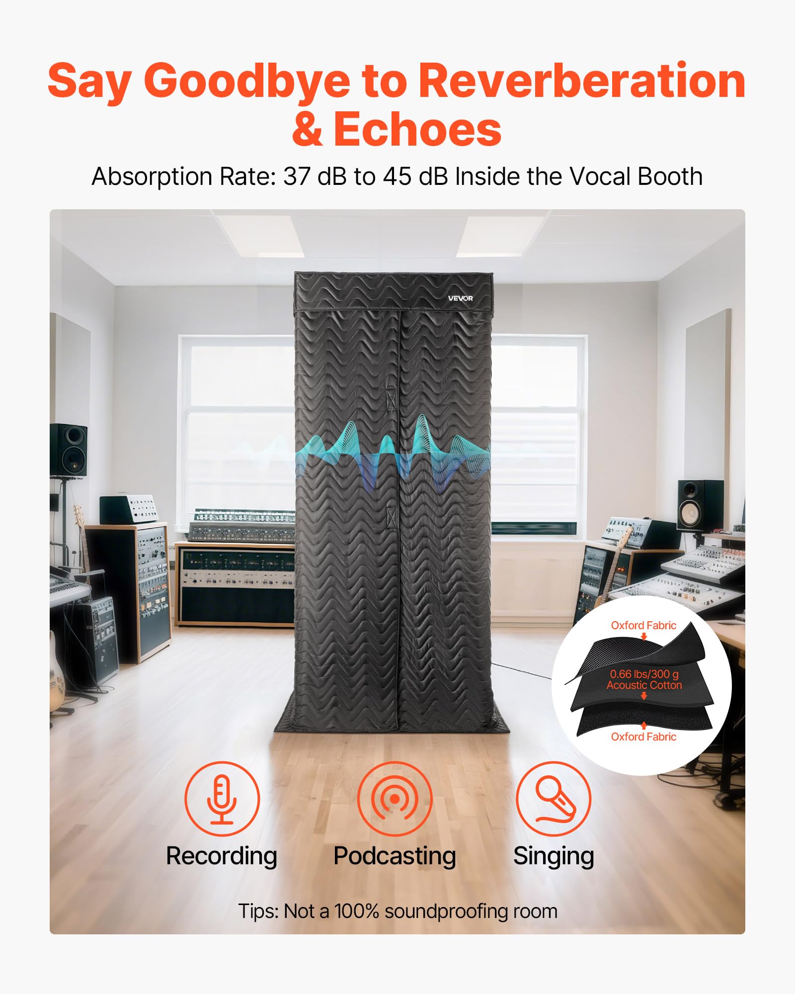 Vevor Portable Vocal Booth, 6.56 Ft Height, Portable Recording Studio With Travel Bag, Mobile Tablet Stand, Thickened Soundproof