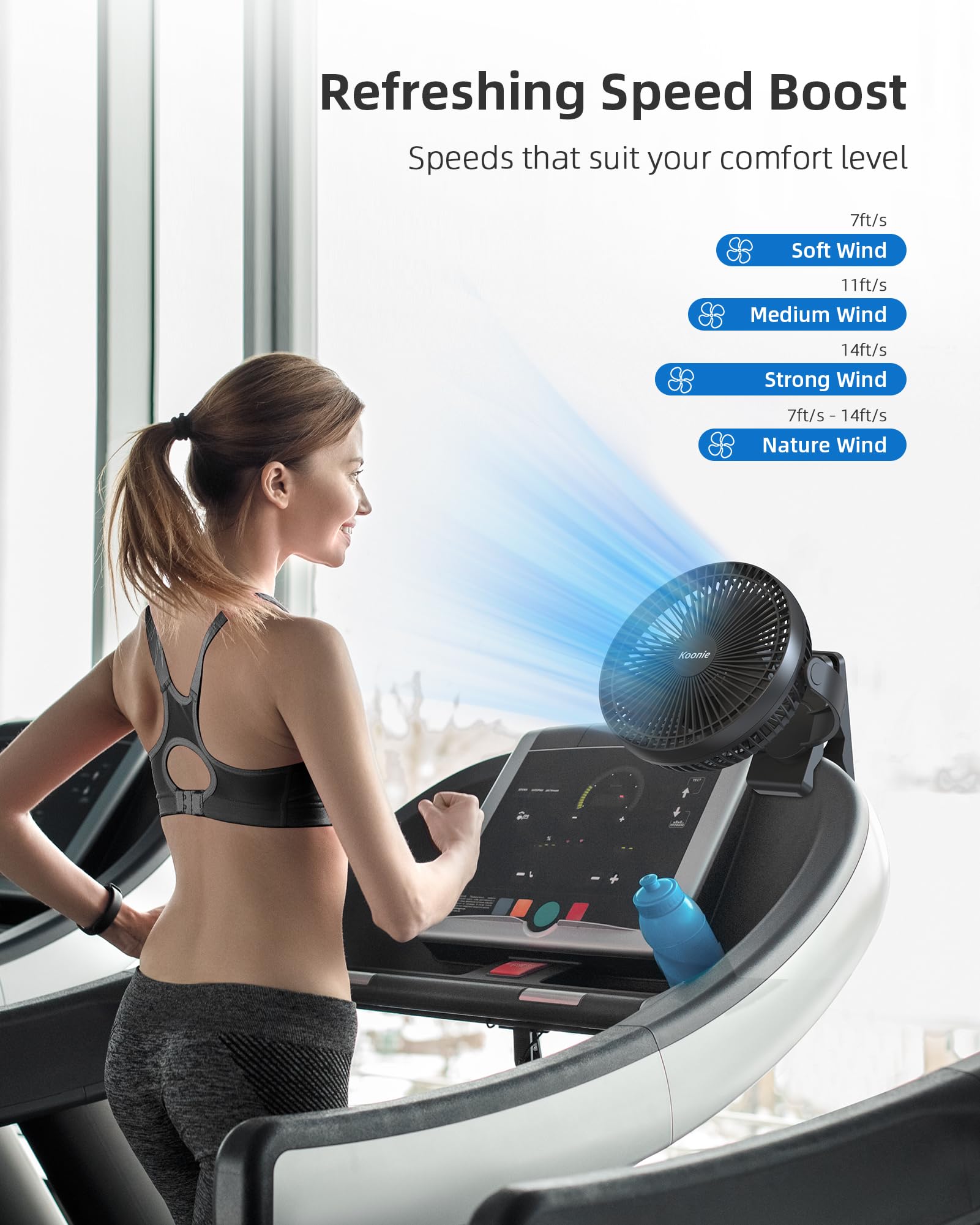 Koonie 10000Mah Clip On Fan Rechargeable, 8 Inch Battery Operated Desk Fan, Usb Fan With 4 Speeds, Strong Airflow Sturdy Clamp F