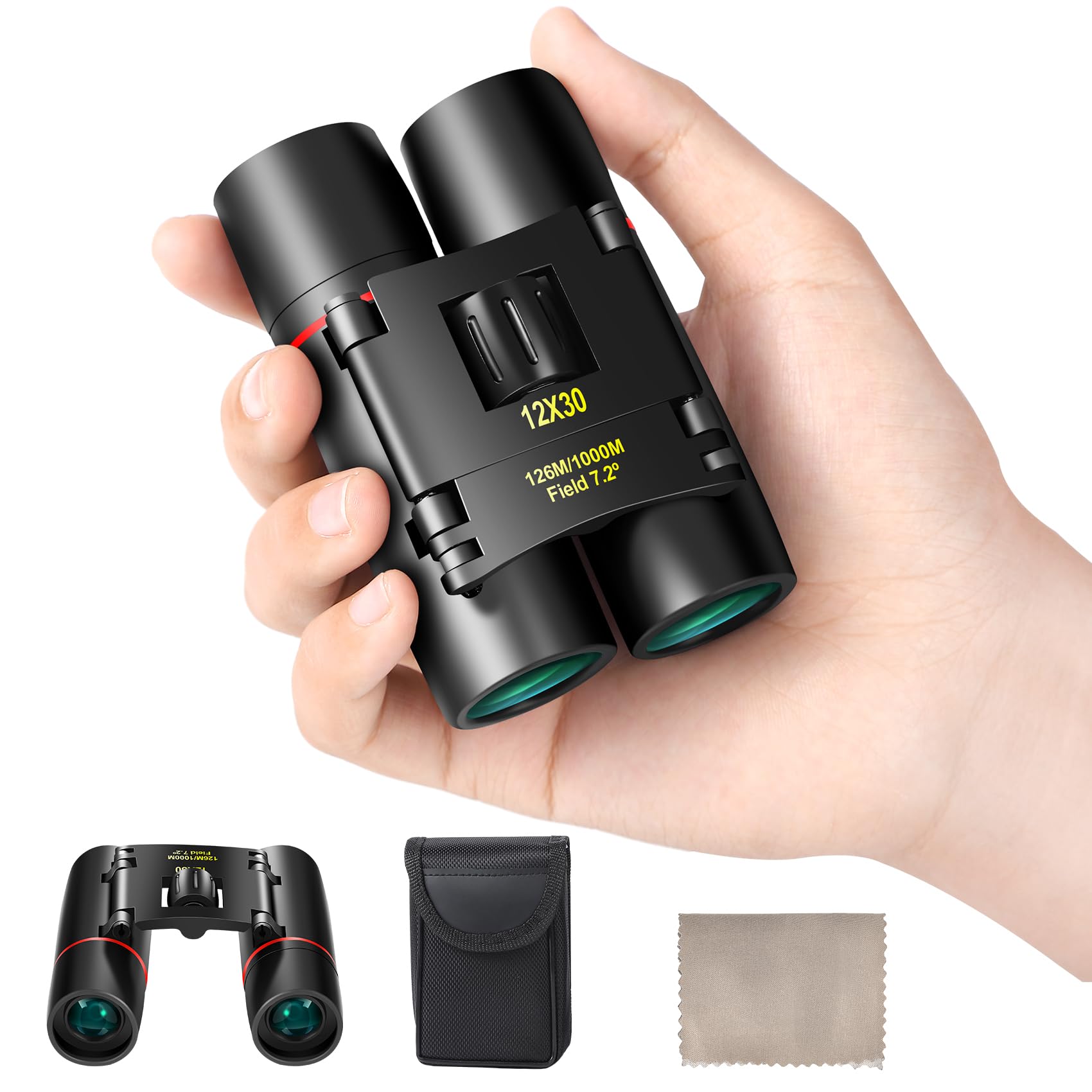 Poldr 12X30 Compact Binoculars With Large Eyepiece, Small Lightweight Binoculars For Adults Kids, Pocket Mini Binoculars For Bir