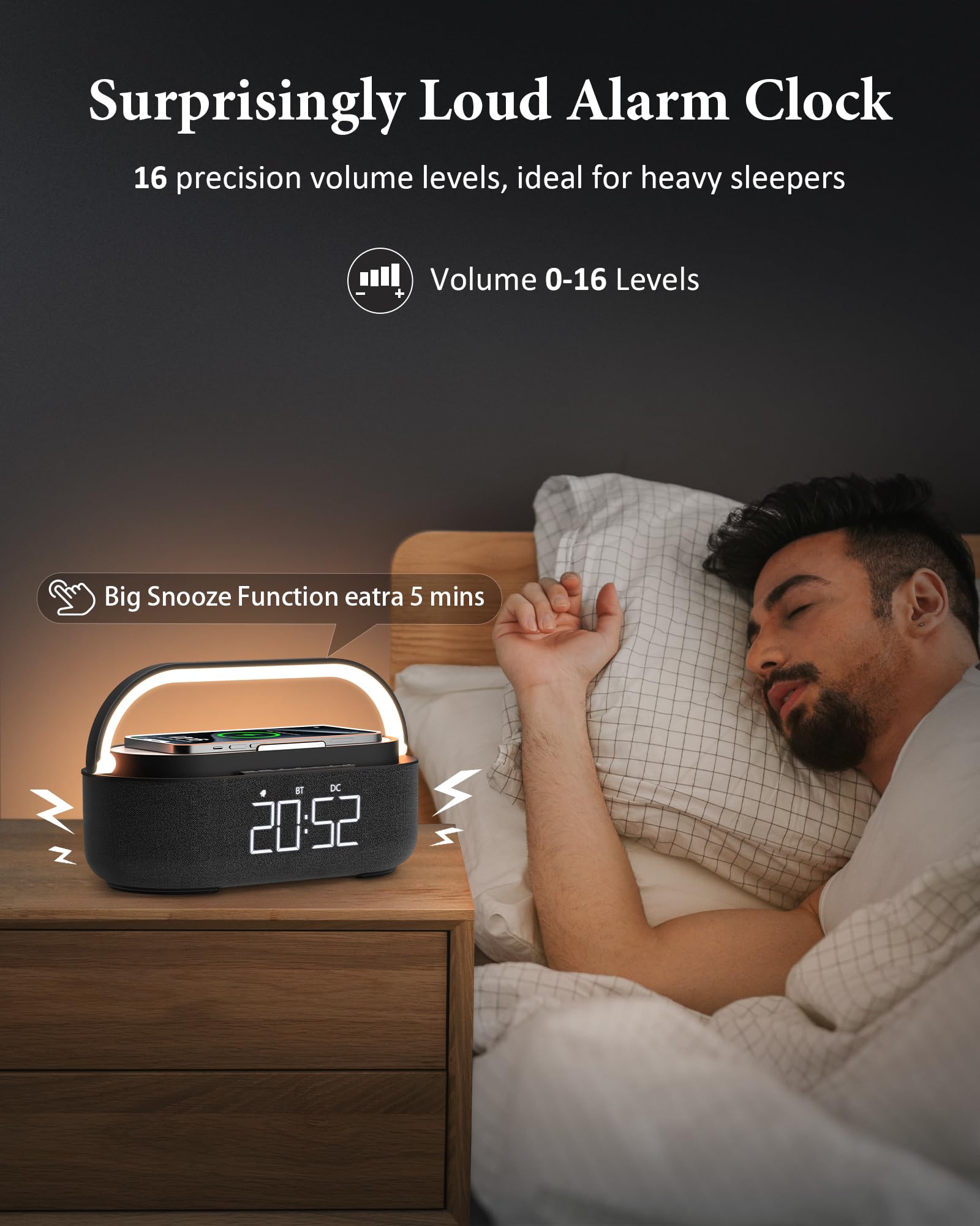 ?2024 Newest?Alarm Clock Radio With Bluetooth Speaker, Stereo Sound Dual Wireless Speakers With Wireless Charger, 2500Mah Batter
