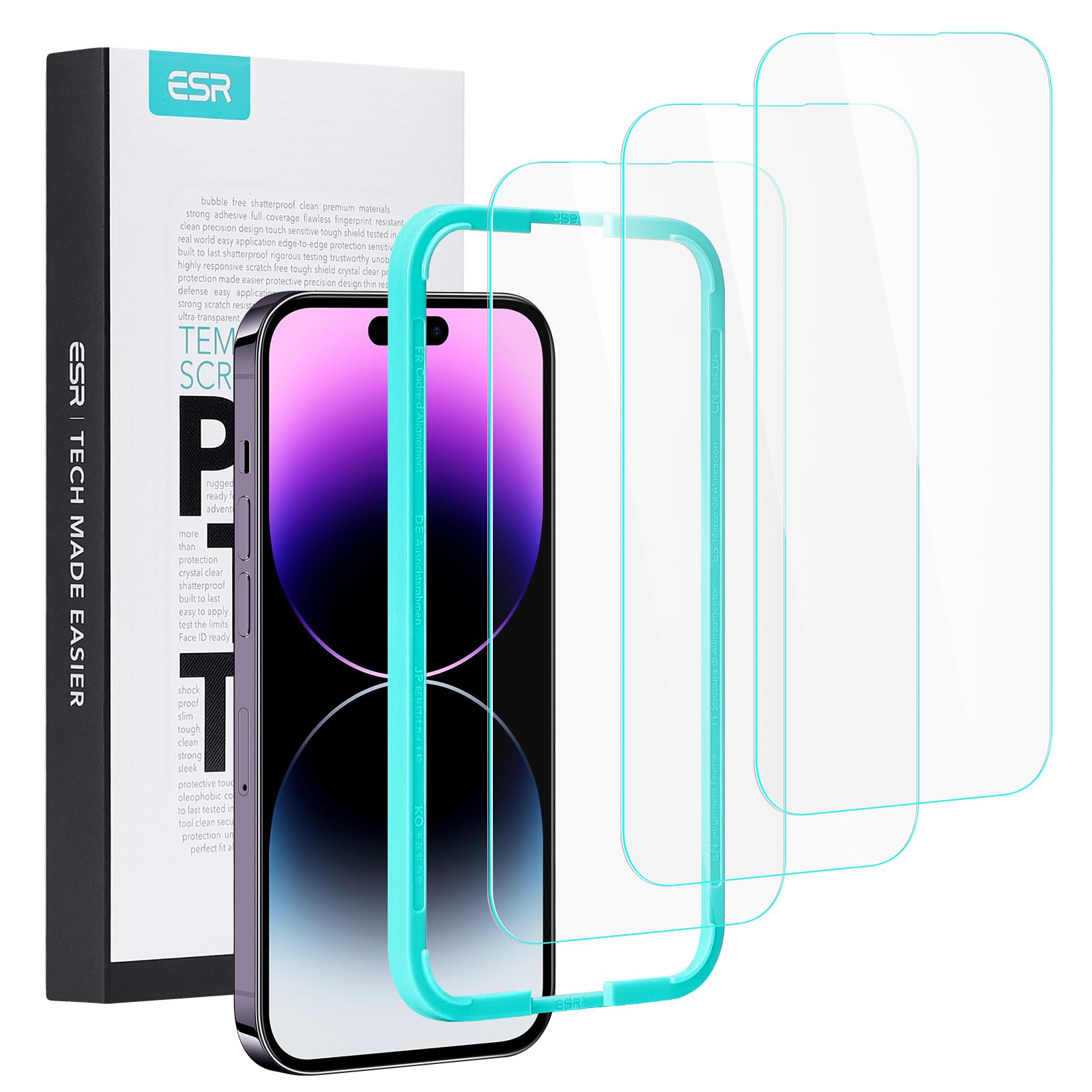 Esr For Iphone 14 Pro Screen Protector, Easy Installation Frame, Military Grade Protection, Ultra Tough, Scratch Resistant, Temp