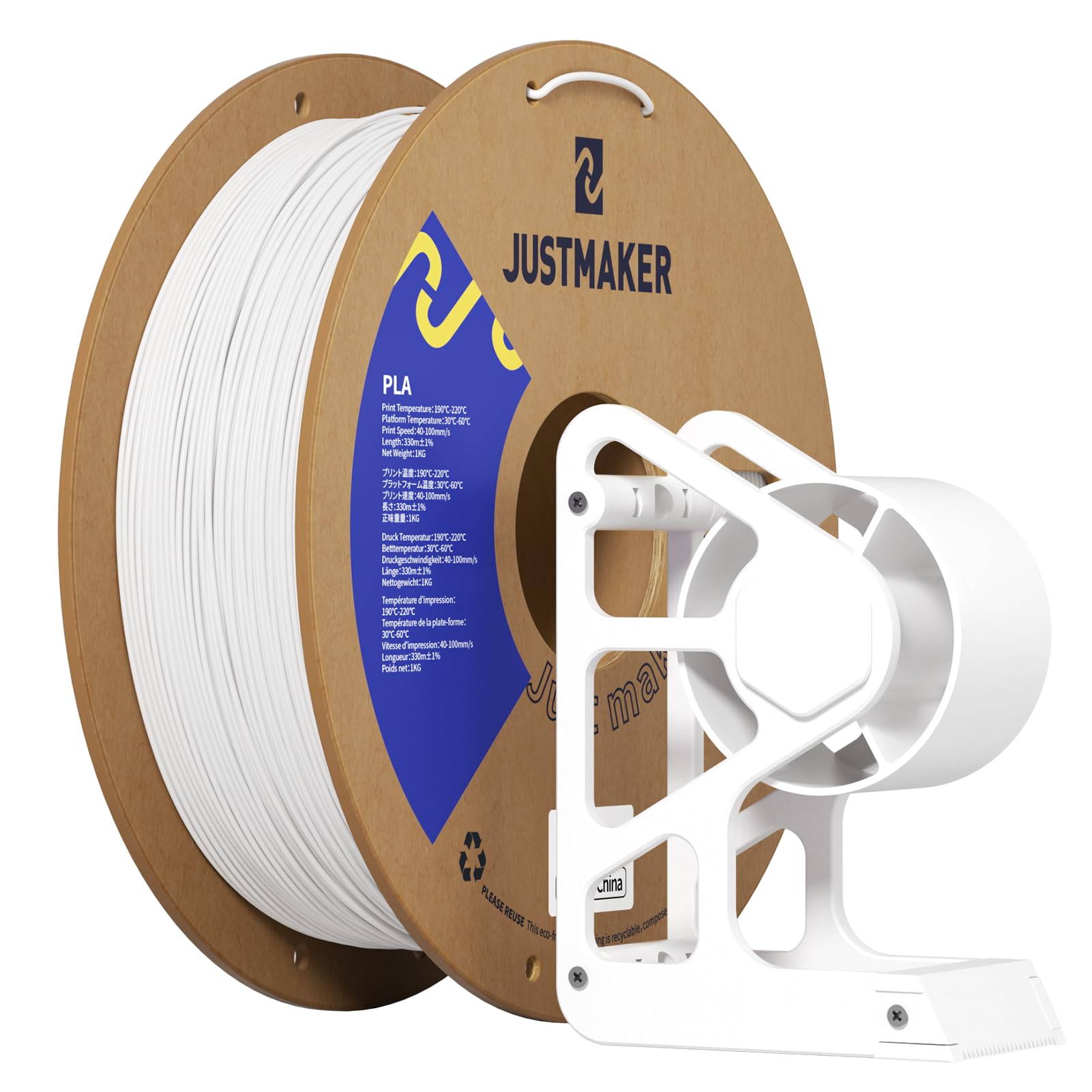 JUSTMAKER PLA 3D Printer Filament, Upgrade Cardboard Spool, Print with Most 3D Printers, Dimensional Accuracy +/-0.03mm, 1.75mm,