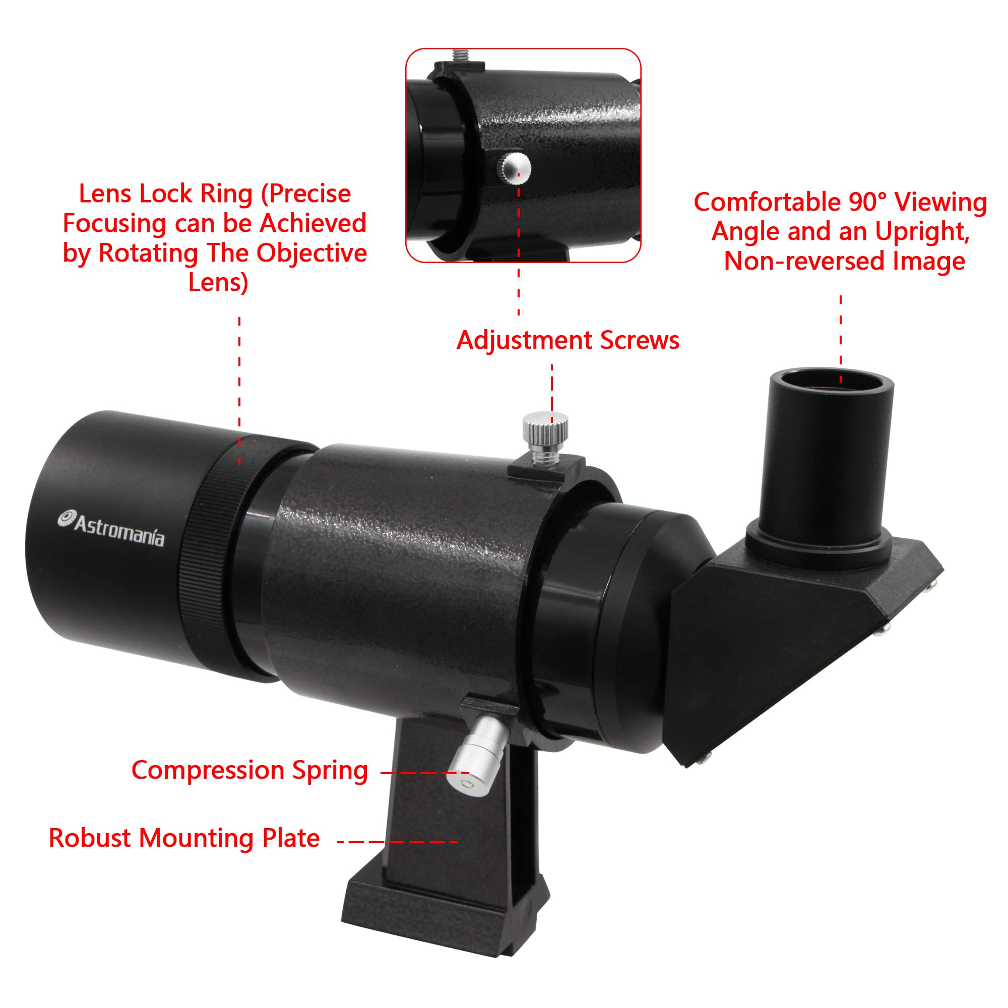 Astromania 9X50 Angled Finder Scope With Upright And Non Reversed Image, Black
