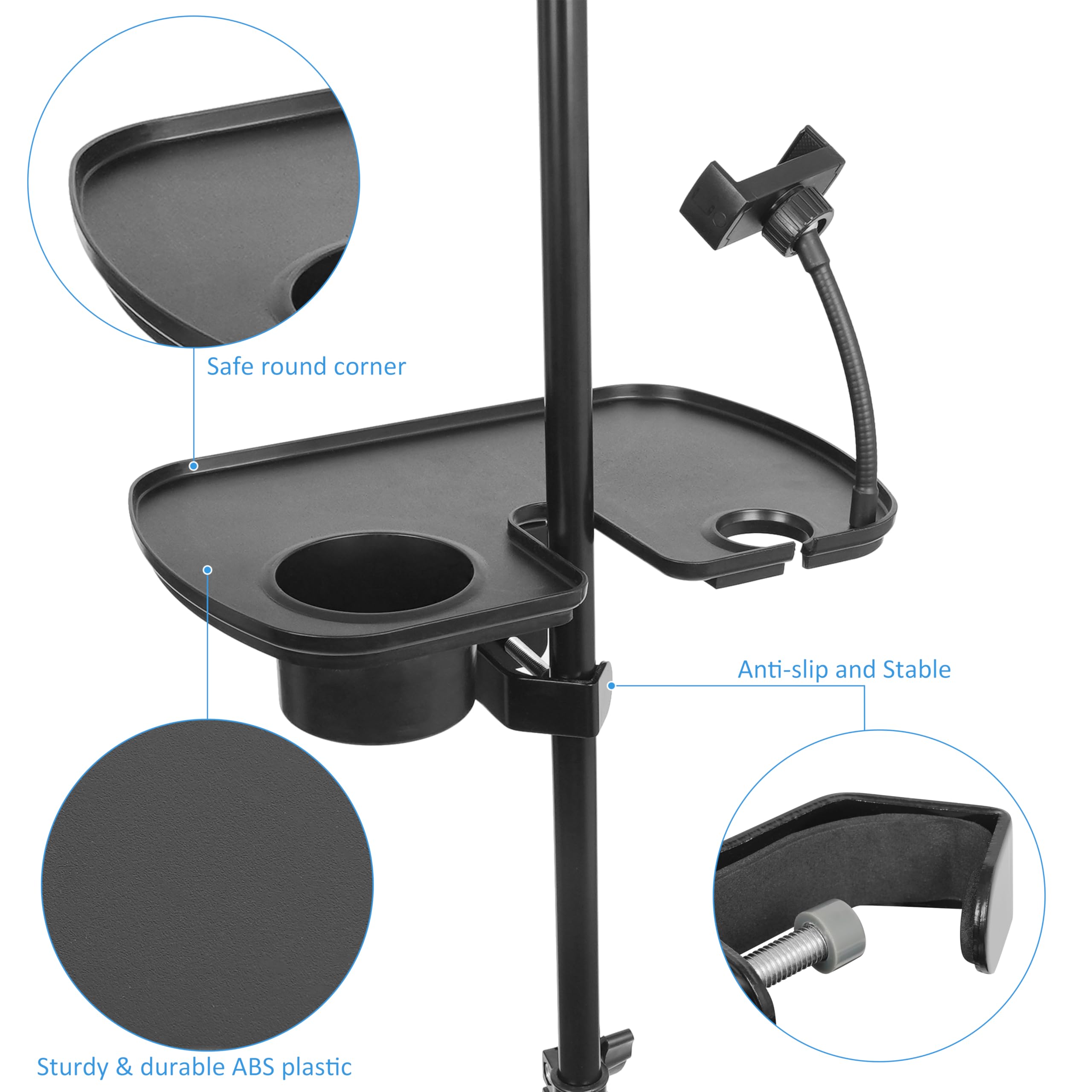 Auhafaly Plastic Microphone Stand Tray Stage Concert Performance Vocal Guitar Accessory With Drink Holder And Microphone Holder