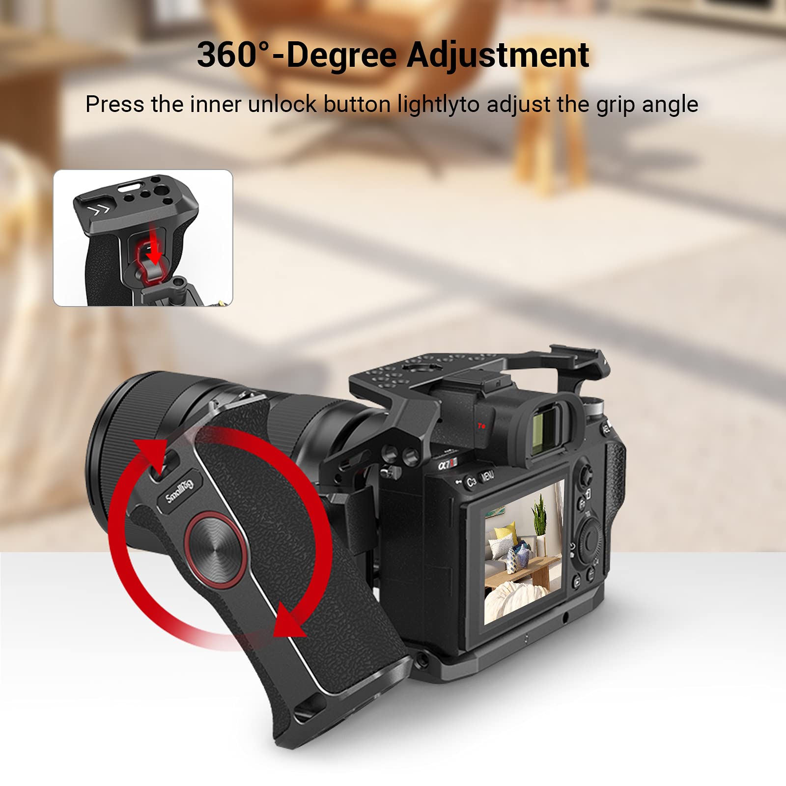 Smallrig Push-Button Rotating Nato Handle, Quick Release Handgrip For Dlsr Camera Cage Kit, W/Built-In Nato Rail, Left Side - 32