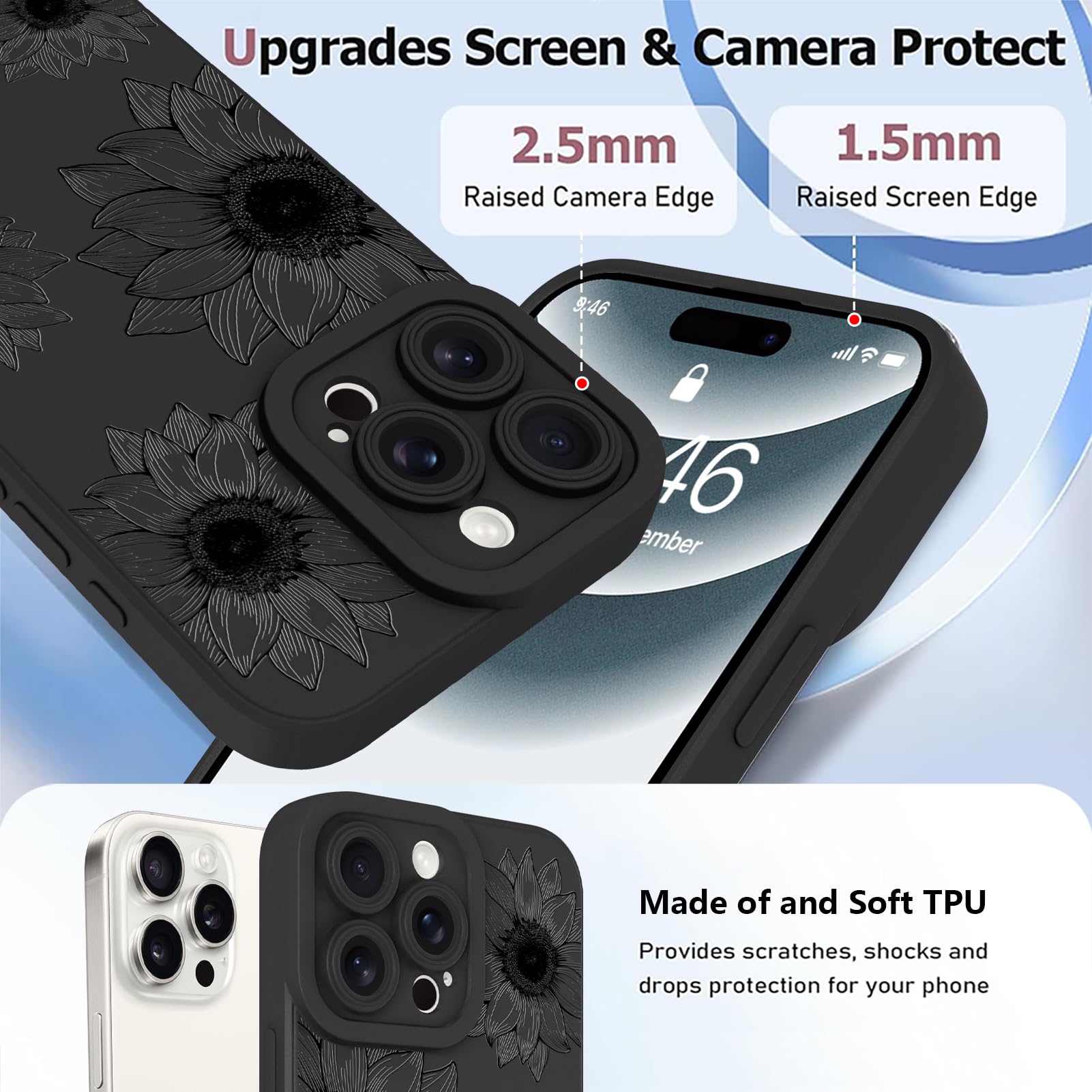 Ook Floral Case For Iphone 16 Pro Max Case, Cute Sunflower Floral Blooms Design Soft Tpu Shockproof Protective For Women Girls P