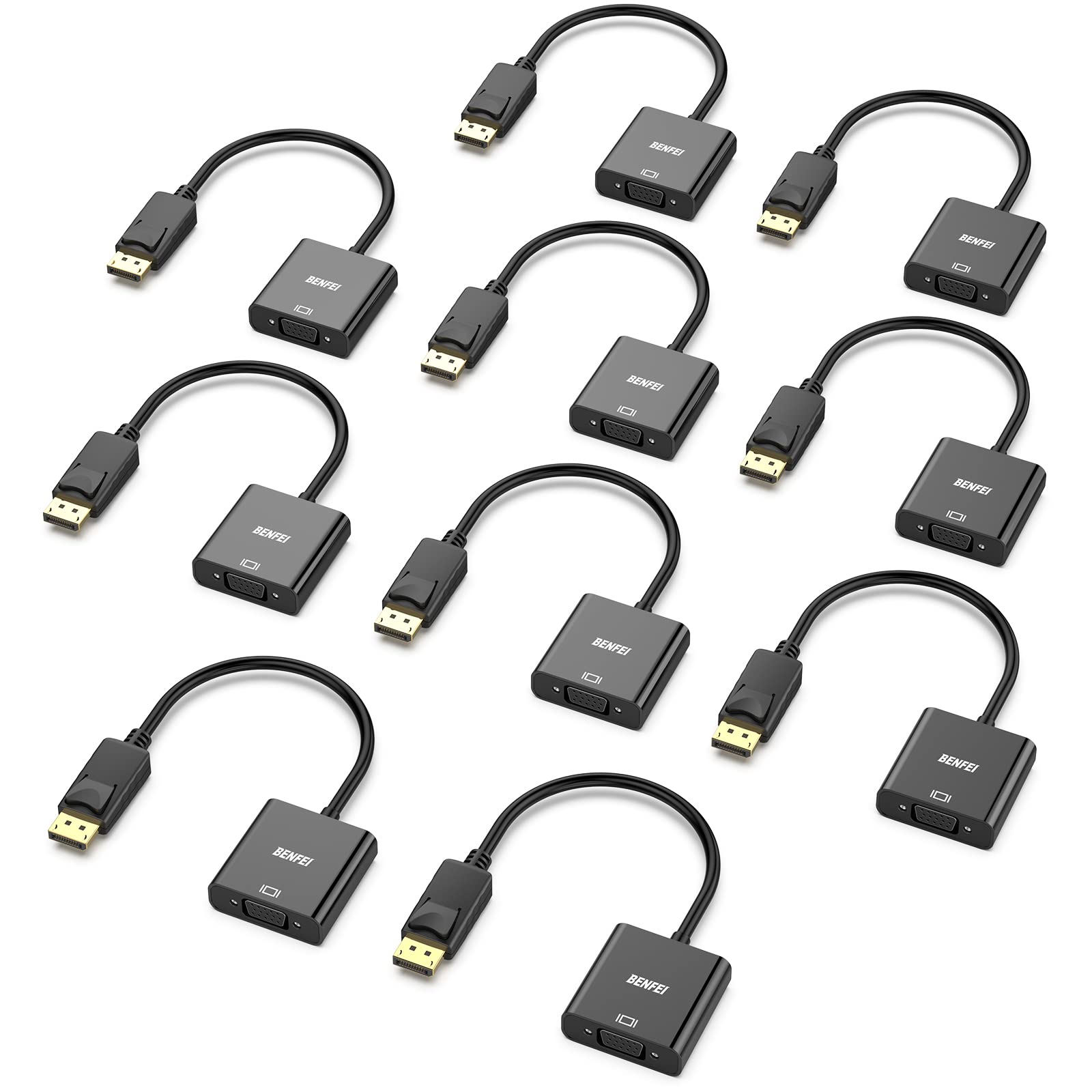 Benfei Displayport To Vga 10 Pack,Gold Plated Uni Directional Dp Computer To Vga Screen Adapter 1080P (Male To Female) Compatibl