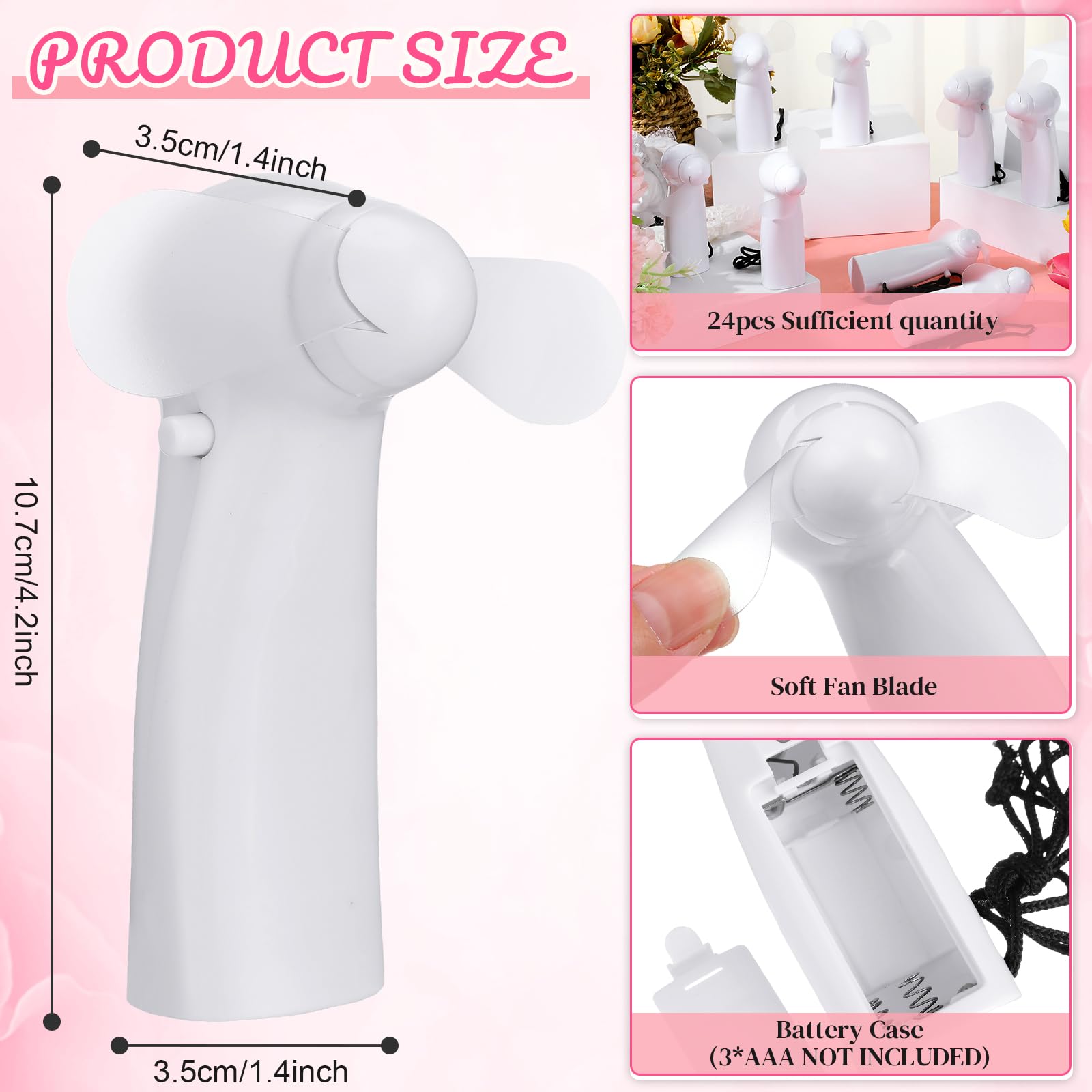 Rossesay 24 Pcs Mini Portable Fan Bulk Powerful Handheld Fan Electric Small Personal Battery White Hand Fan For Indoor Outdoor W