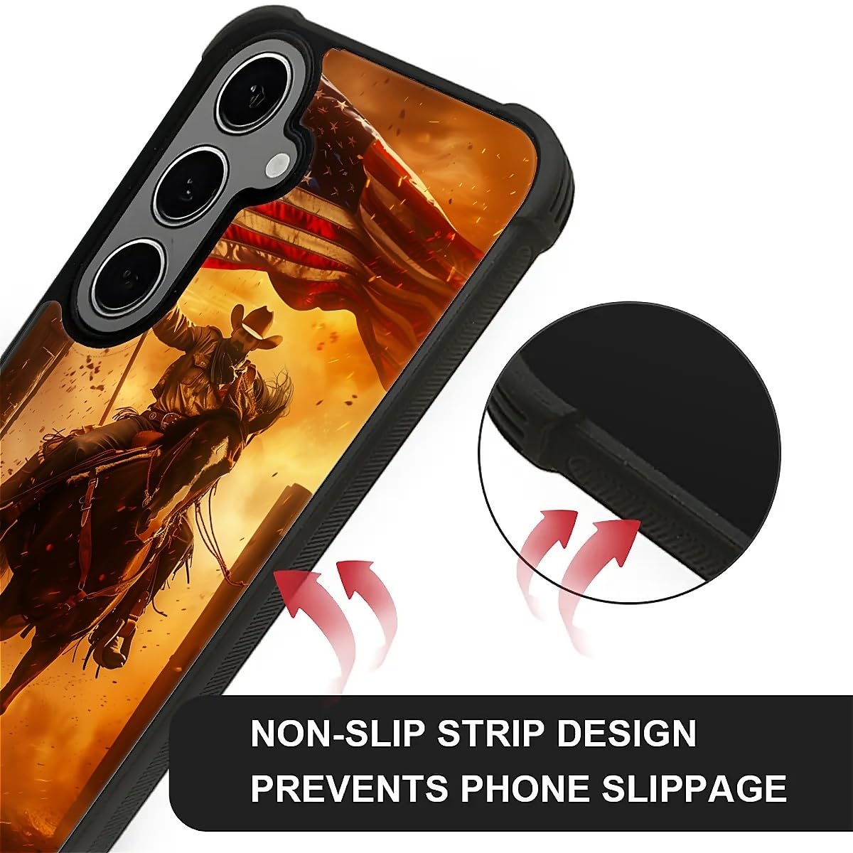 Carloca Compatible With Samsung Galaxy S24 Plus Case, Horse American Flag Cowboy Pattern For Girl Ultra Protection Shockproof So