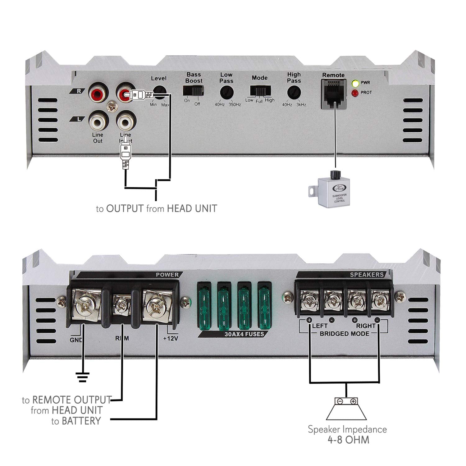 Lanzar 2 Channel Car Stereo Amplifier - 6,000 Watt Dual Channel Bridgeable W/ Subwoofer Bass Control, High Power Mosfet, Rca Inp