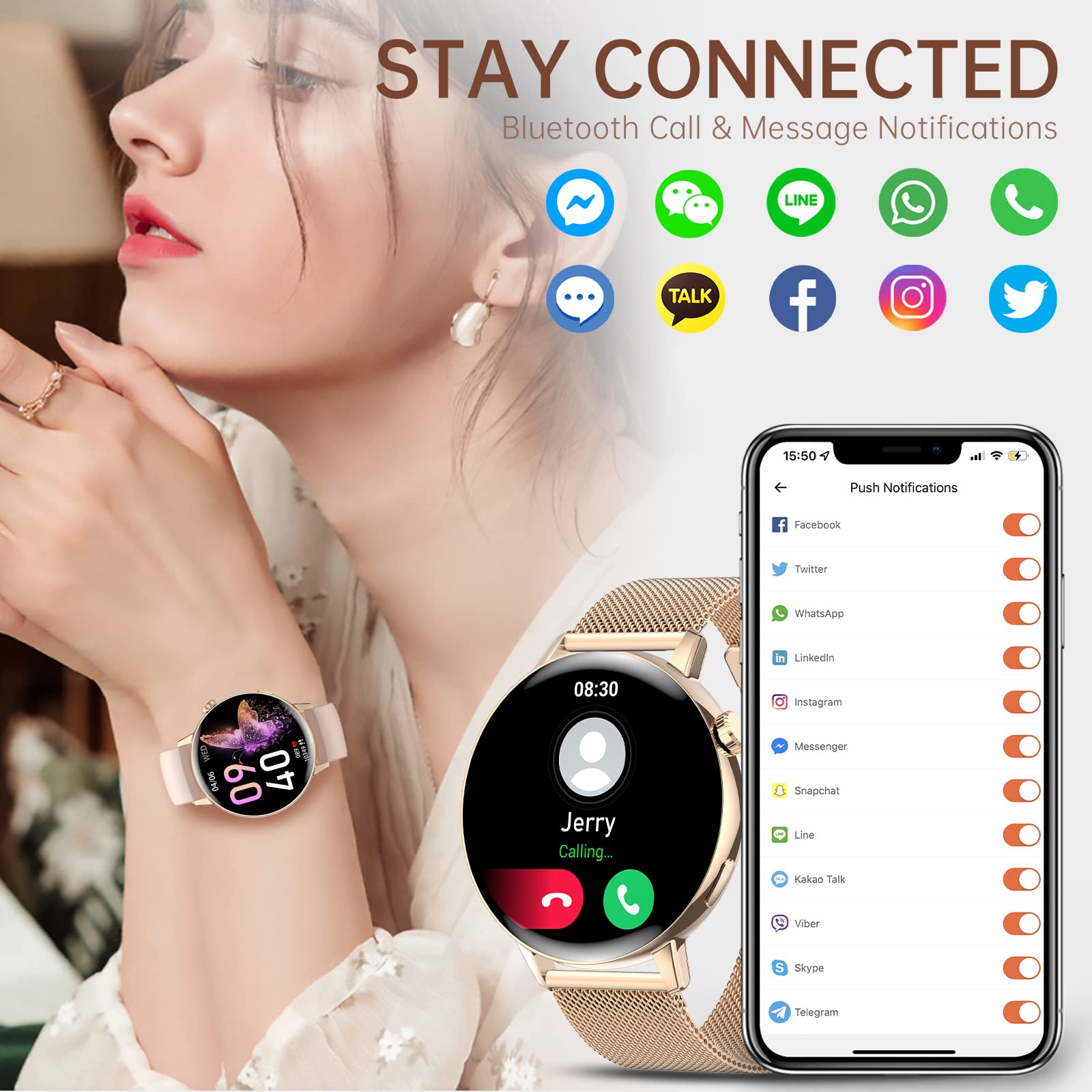 Smart Watch For Women (Make/Answer Call),1.32''Hd Screen Smartwatch For Android And Ios Phones Compatible,Fitness Tracker With H