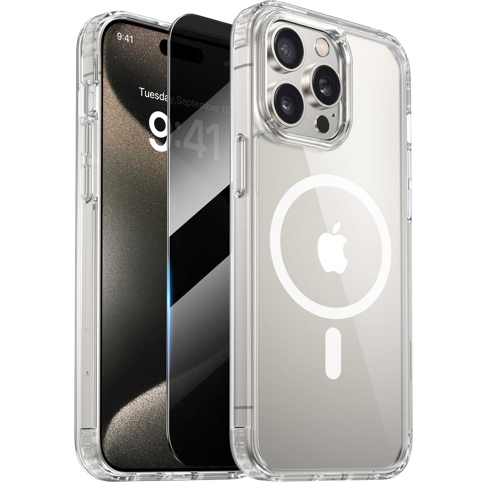 Diaclara Magnetic For Iphone 15 Pro Case, [With Privacy Screen Protector] [Anti Spy] [Military Grade Drop Protection] Heavy Duty