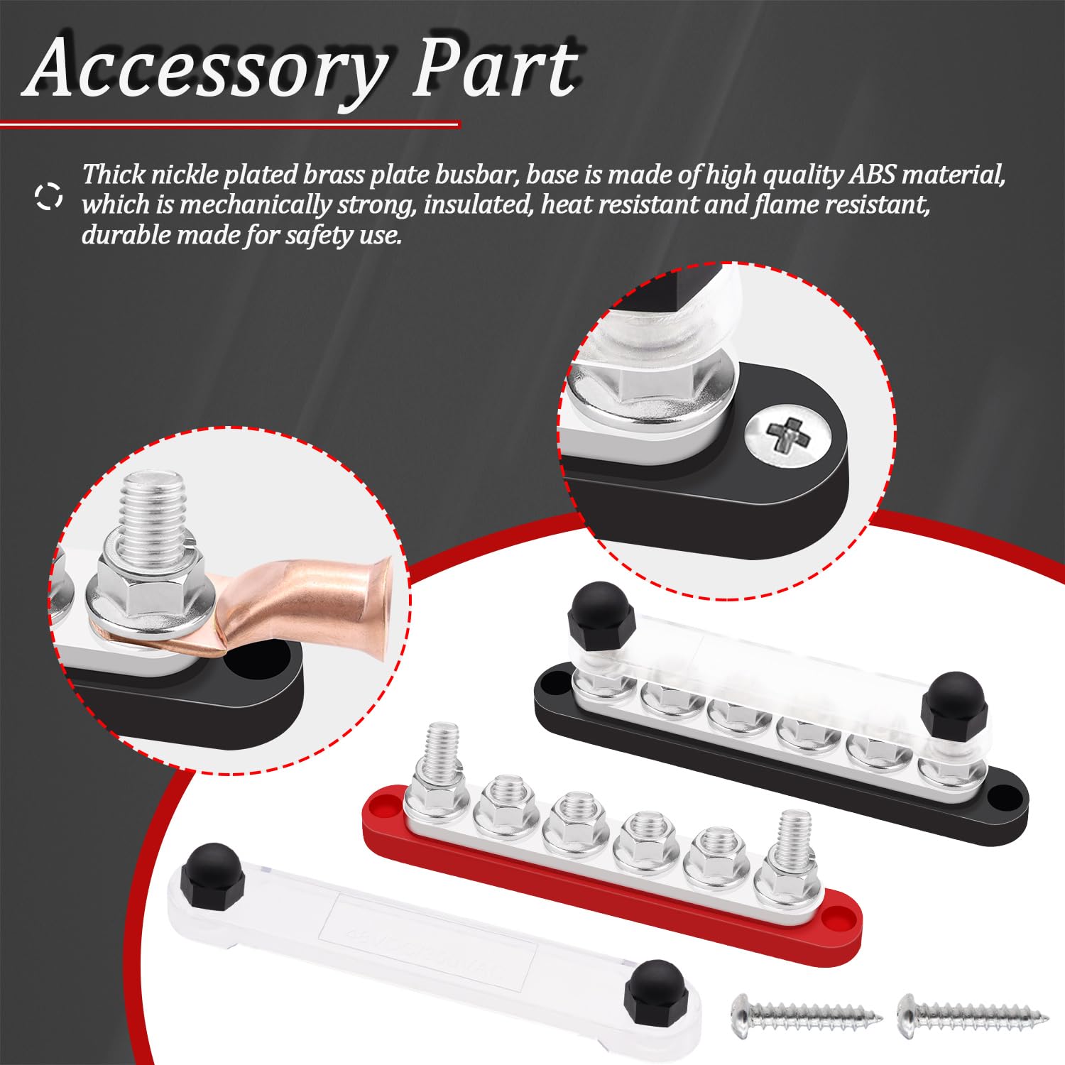 Maierke 350A Bus Bar 12V Marine 6 X 3/8'' (M10) Terminal Studs 12V 48V Power Distribution Block With Cover,With 4Pcs Battery Lug