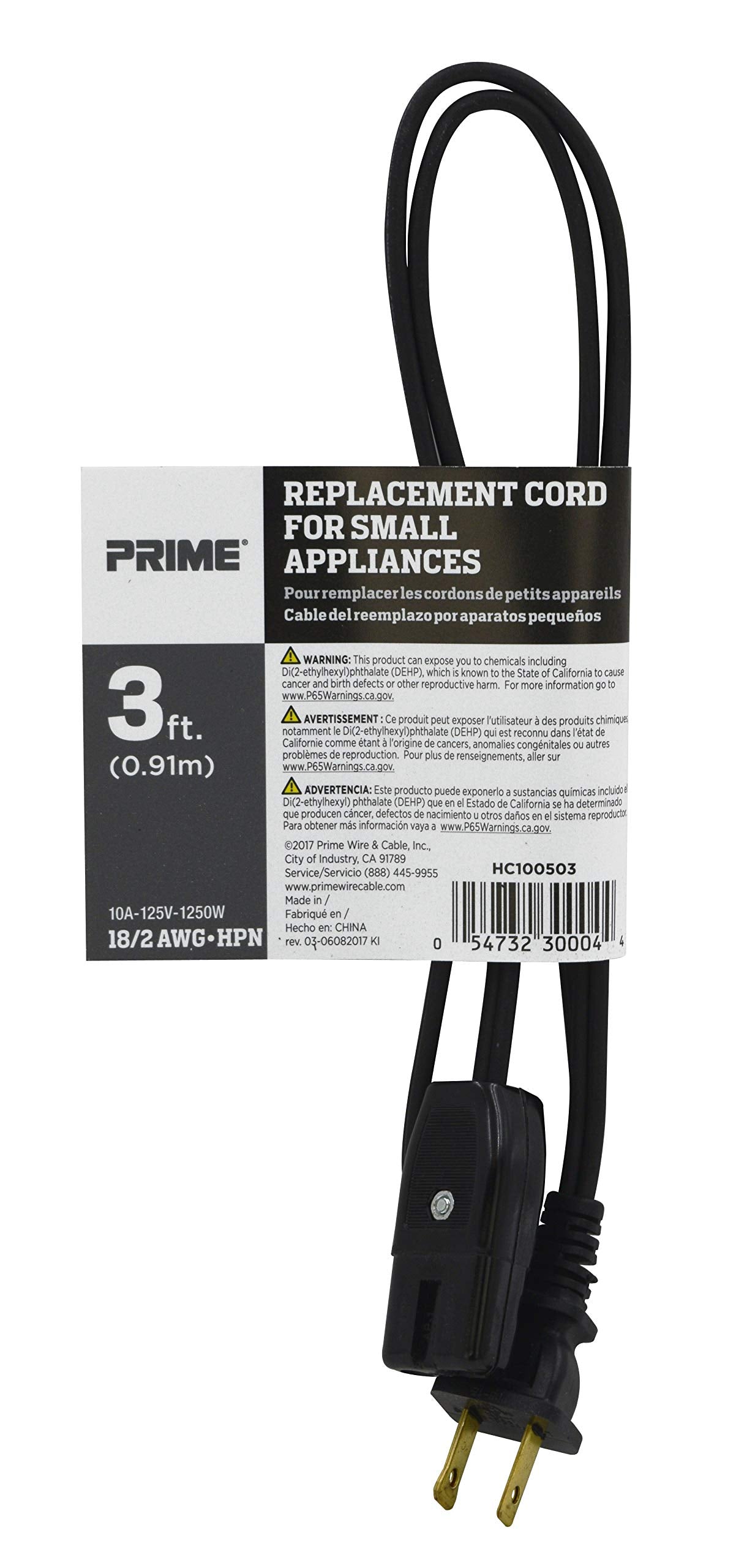 Prime Hc100503 Coffee Maker And Small Appliance Power Supply Cord, Black, 3 Feet