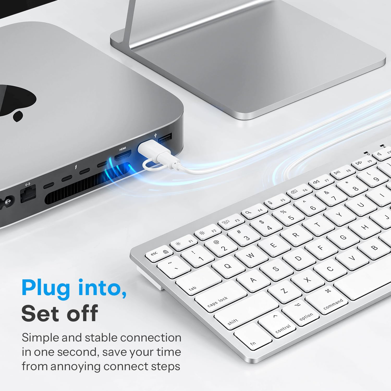 Omoton Wired Keyboard For Mac With Dual Interface, Comfortable Typing Angle & Stable Connection, Compatible With Macbook, Imac, Mac Mini, Pc White