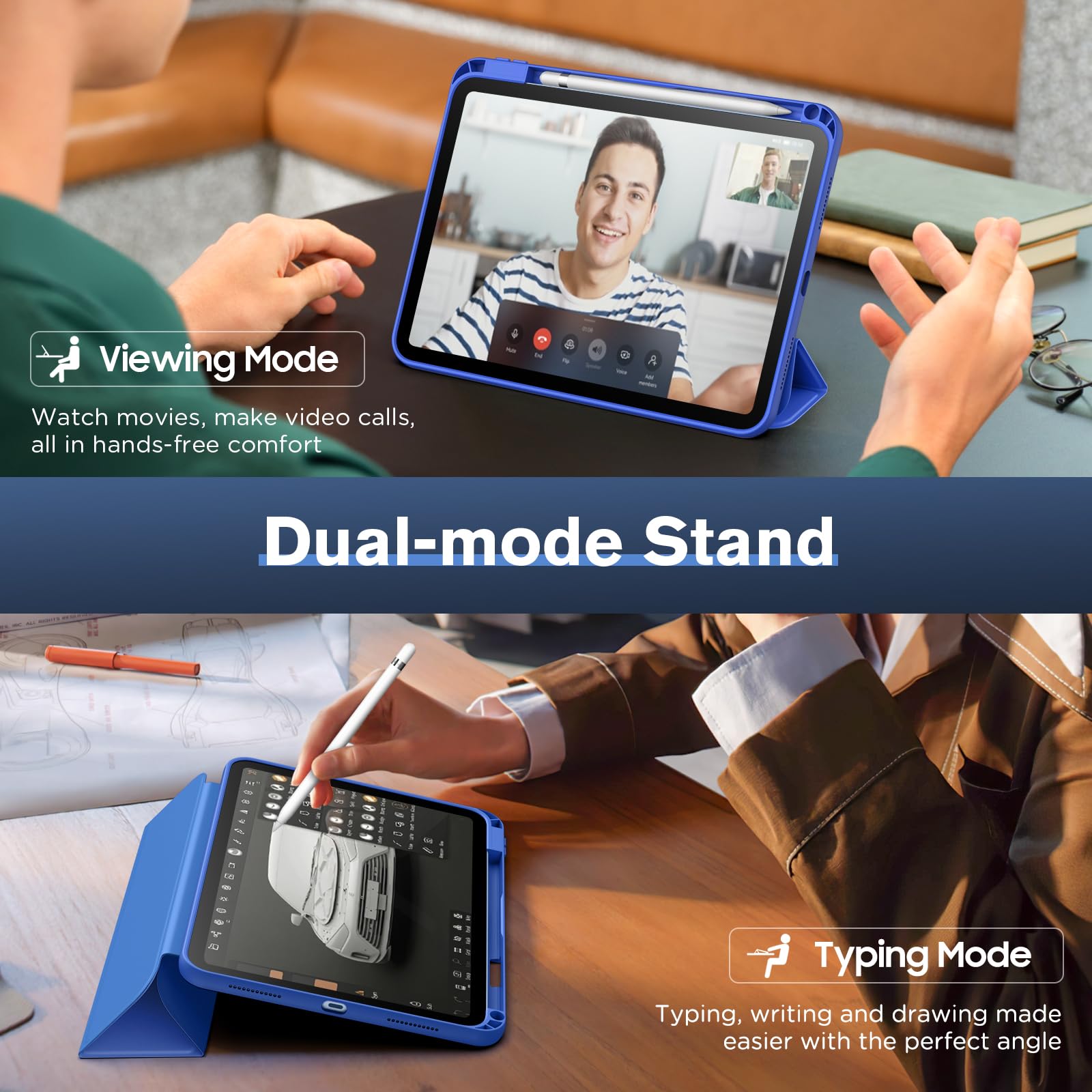 MoKo for iPad (A16) 11th Generation 2025 11 inch/10th Generation 10th 2022 10.9 inch Case with Pencil Holder,Smart Trifold Protective iPad Case with Soft TPU Back Stand Cover,Auto Wake/Sleep,Blue Wave