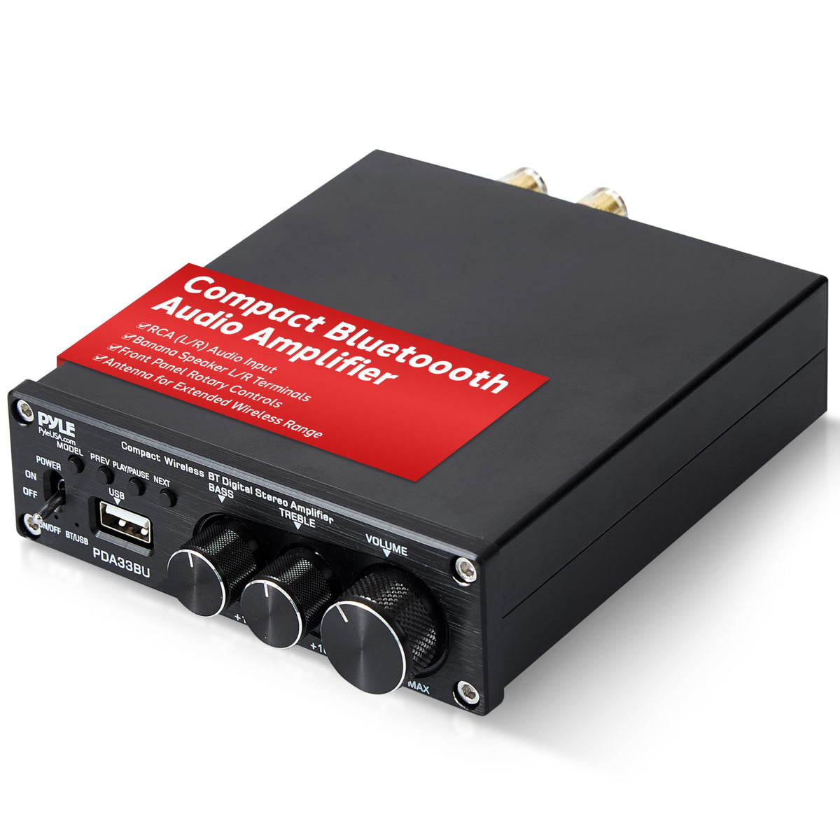 Pyle 200W 2.1 Ch Wireless Bluetooth 5.0 Stereo Power Amplifier - Mini Amp With Usb Player - Rca Input - Subwoofer Output - Bass 