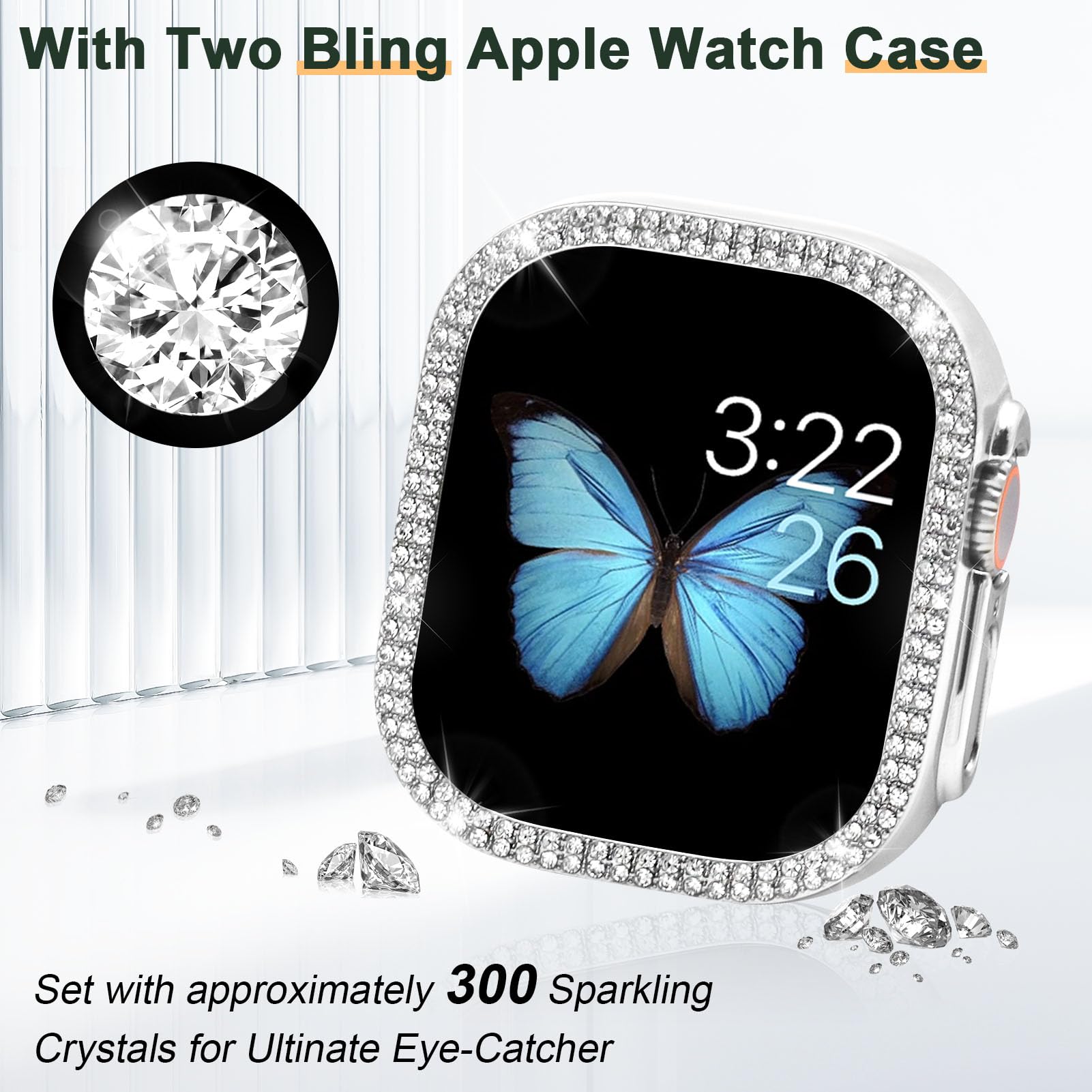 Supoix Compatible With Apple Watch Band 41Mm + Case, Luxury Shiny Diamond Replacement Metal Strap For Women & Soft Tpu Bumper Pr