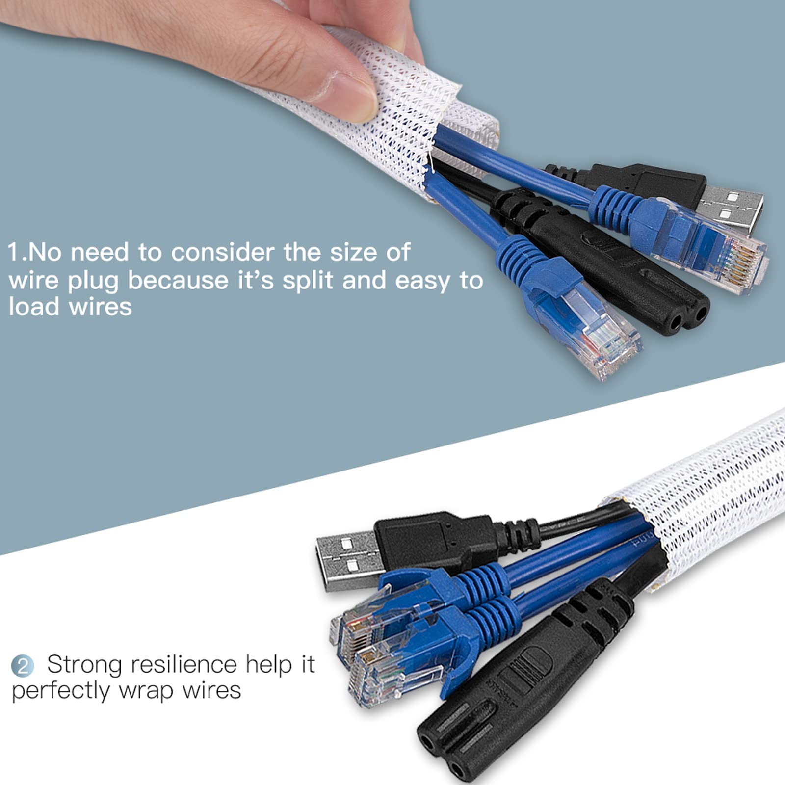 Agptek Cable Sleeve Cover 25Ft   4/5 Inch Cord Management Wire Organizer Under Desk, Home Office Computer Wire Cover Hider Cord