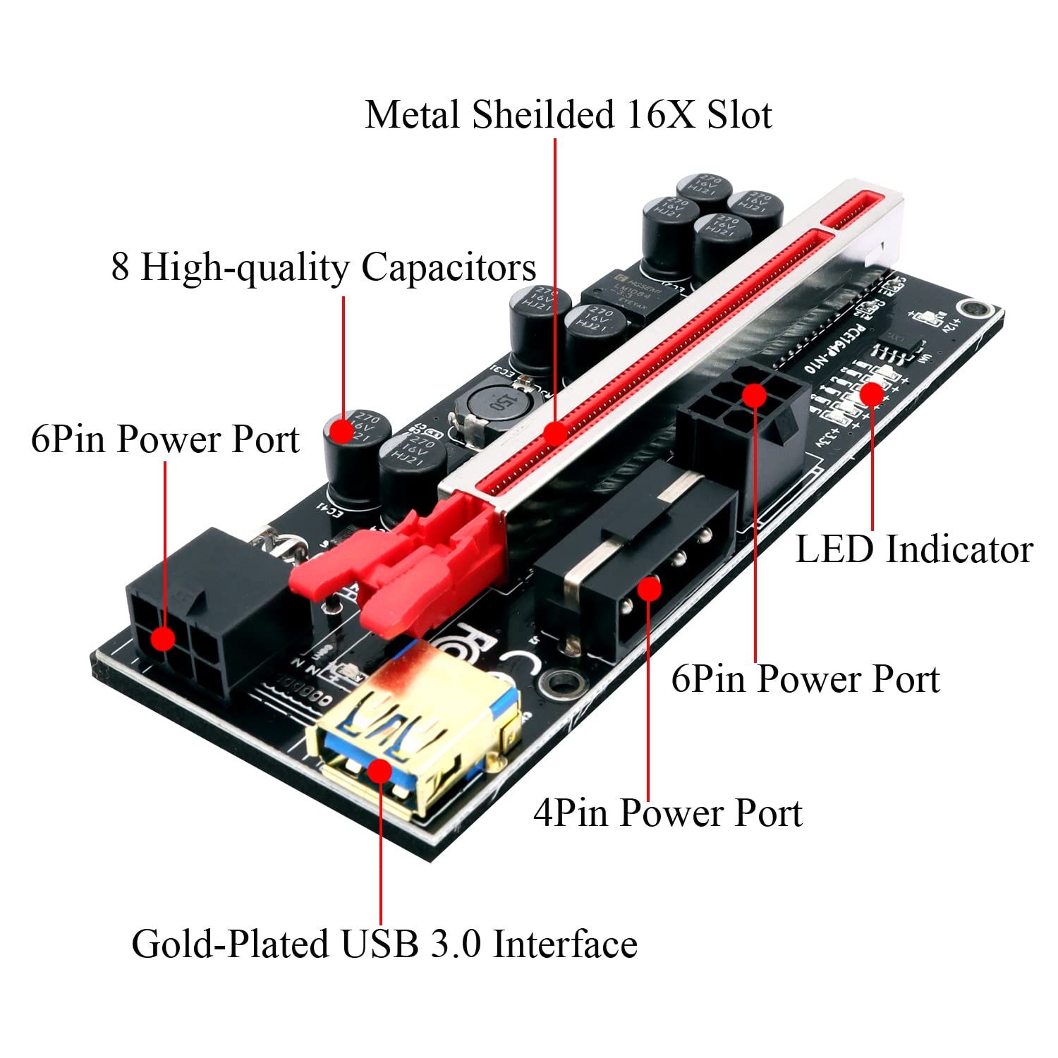 Btbcoin 6 Pack Pci E Riser 010S Gpu Riser Adapter Card Pci Express 1X To 16X Riser Card With 8 Solid Capacitors For Bitcoin Ethereum Mining