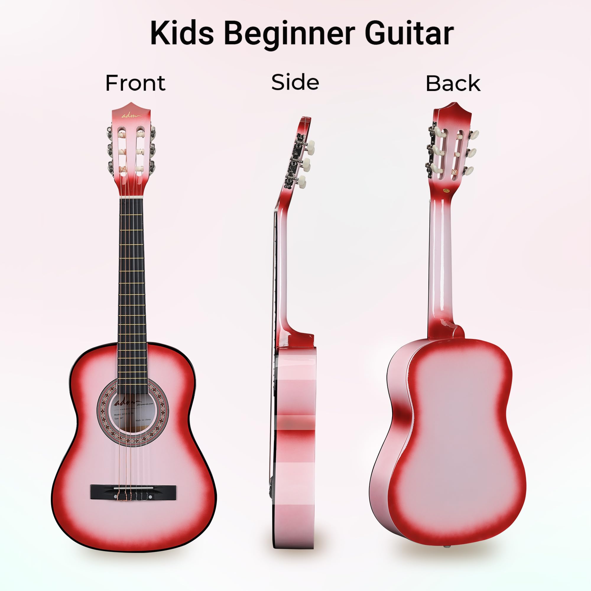 Adm Beginner Acoustic Classical Guitar 34 Inch Nylon Strings Wooden Guitar Bundle Kit For Kid Boy Girl Student Youth Guitarra On
