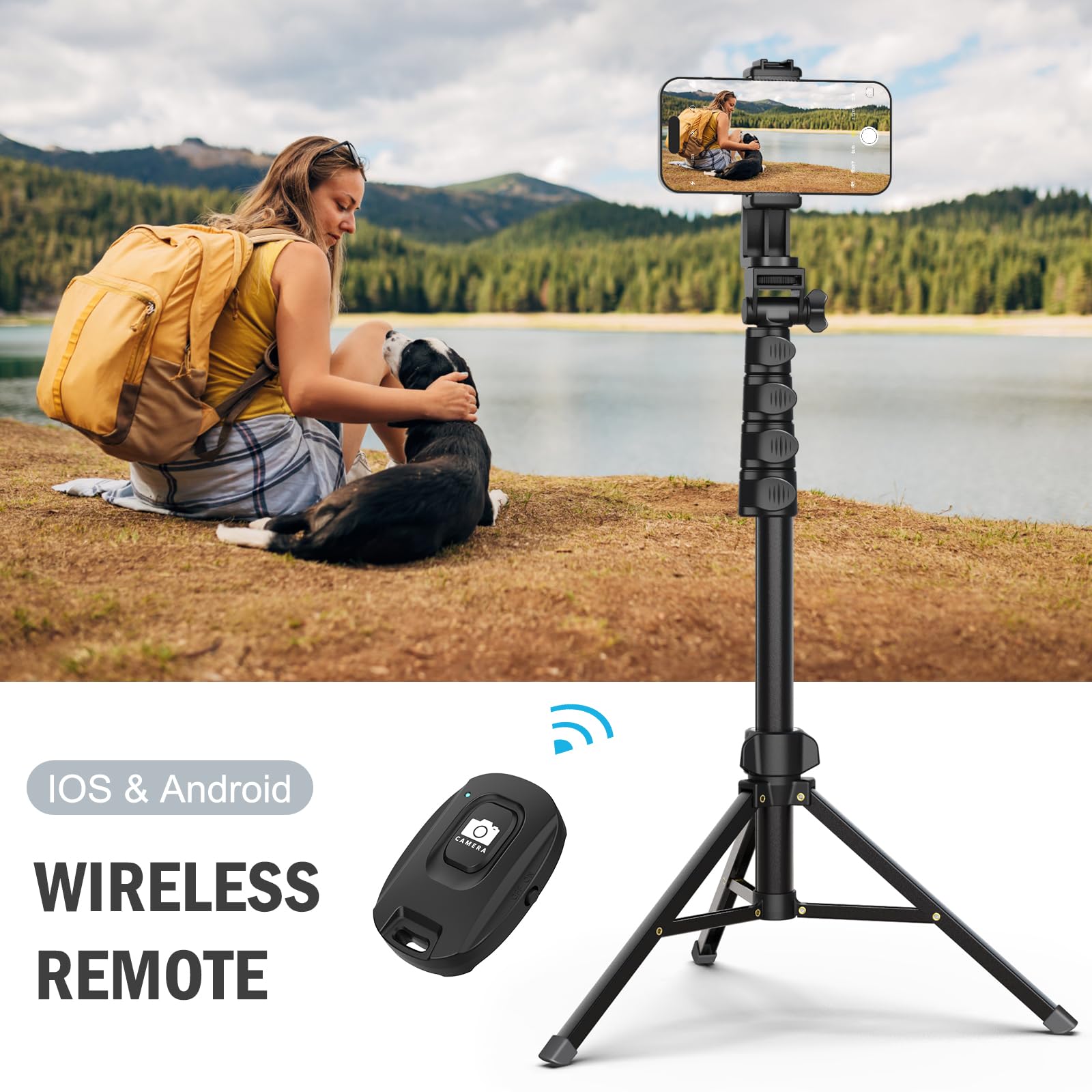 Liphisy 64    Tripod For Cell Phone & Camera, Phone Tripod With Remote And Phone Holder, Sturdy & Stable Height Adjustable Multi