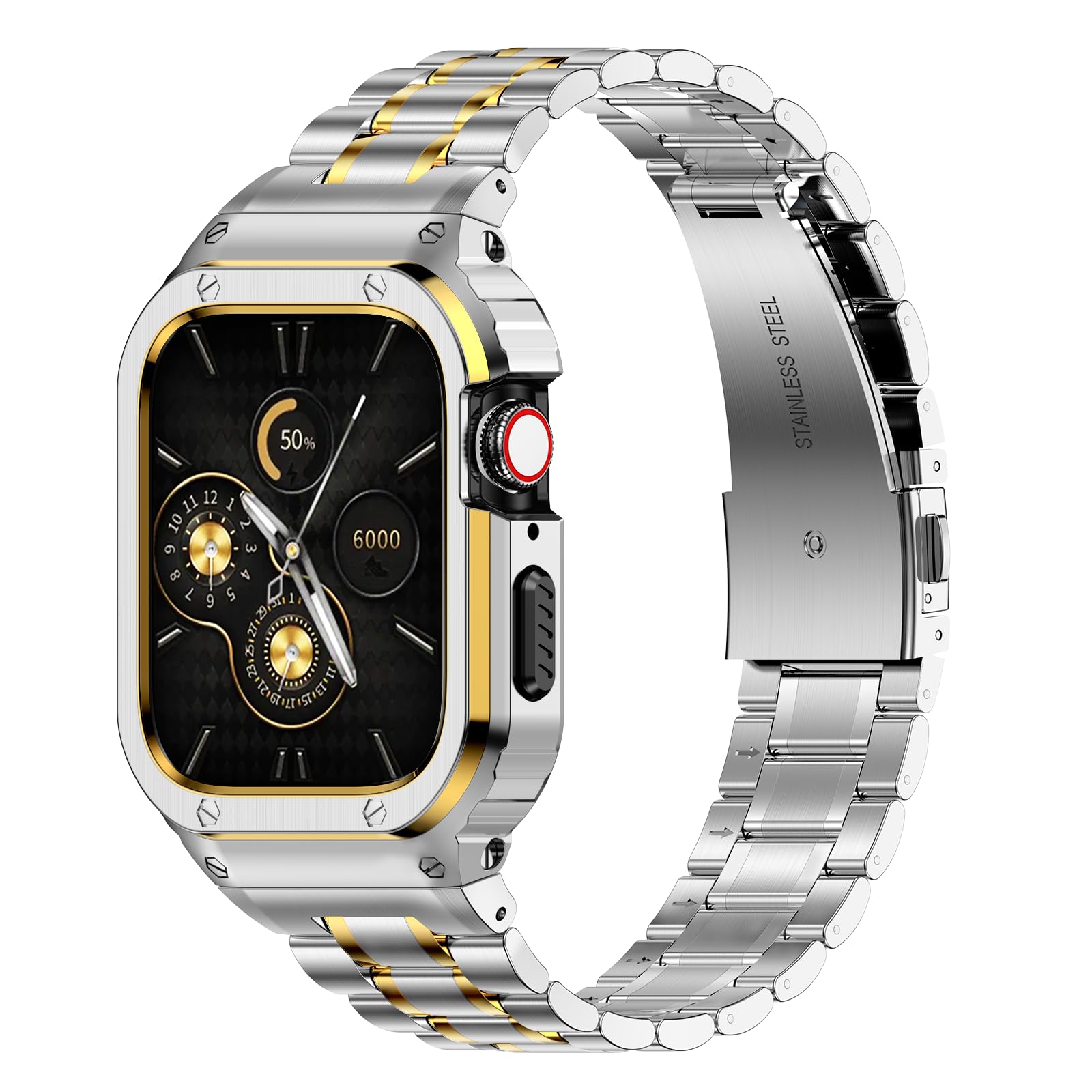 Haslfm Stainless Steel Watch Band With Case Compatible With Apple Watch Series 9/8/7/6/5/4/Se/3/2/1(41Mm/40Mm/38Mm),Metal Strap