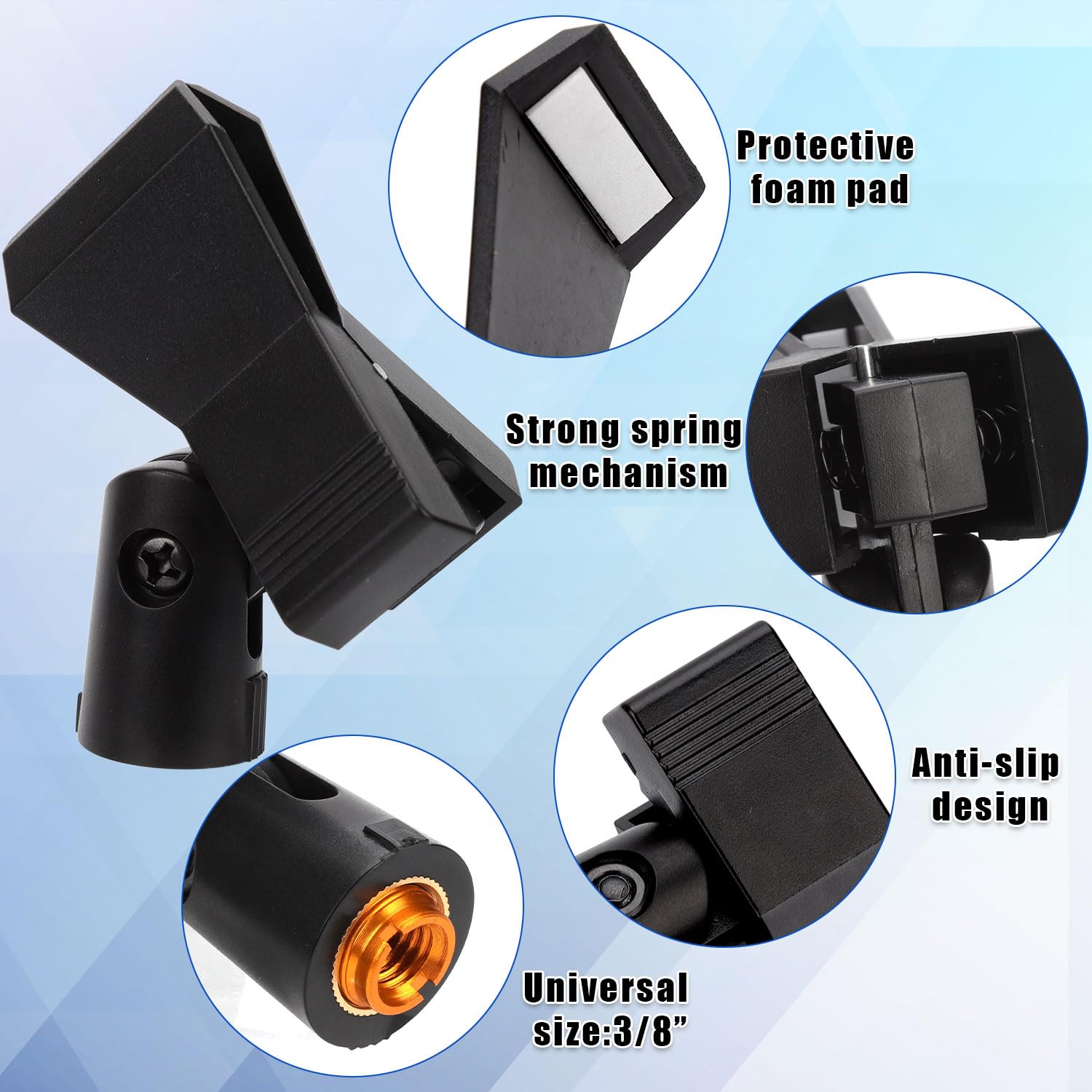 4Pcs Universal Mic Clips For Stands, Microphone Clip Holder With 4Pcs 5/8 Male To 3/8 Female Screw Adapters Adjustable Mic Holde