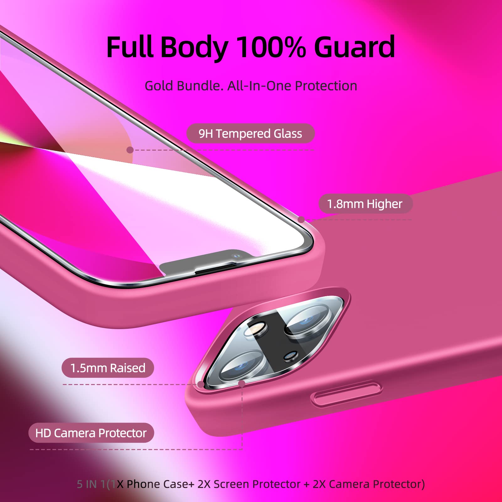 Dssairo [5 In 1 Designed For Iphone 13 Case, With 2 Pack Screen Protector + 2 Pack Camera Lens Protector, Liquid Silicone Slim S