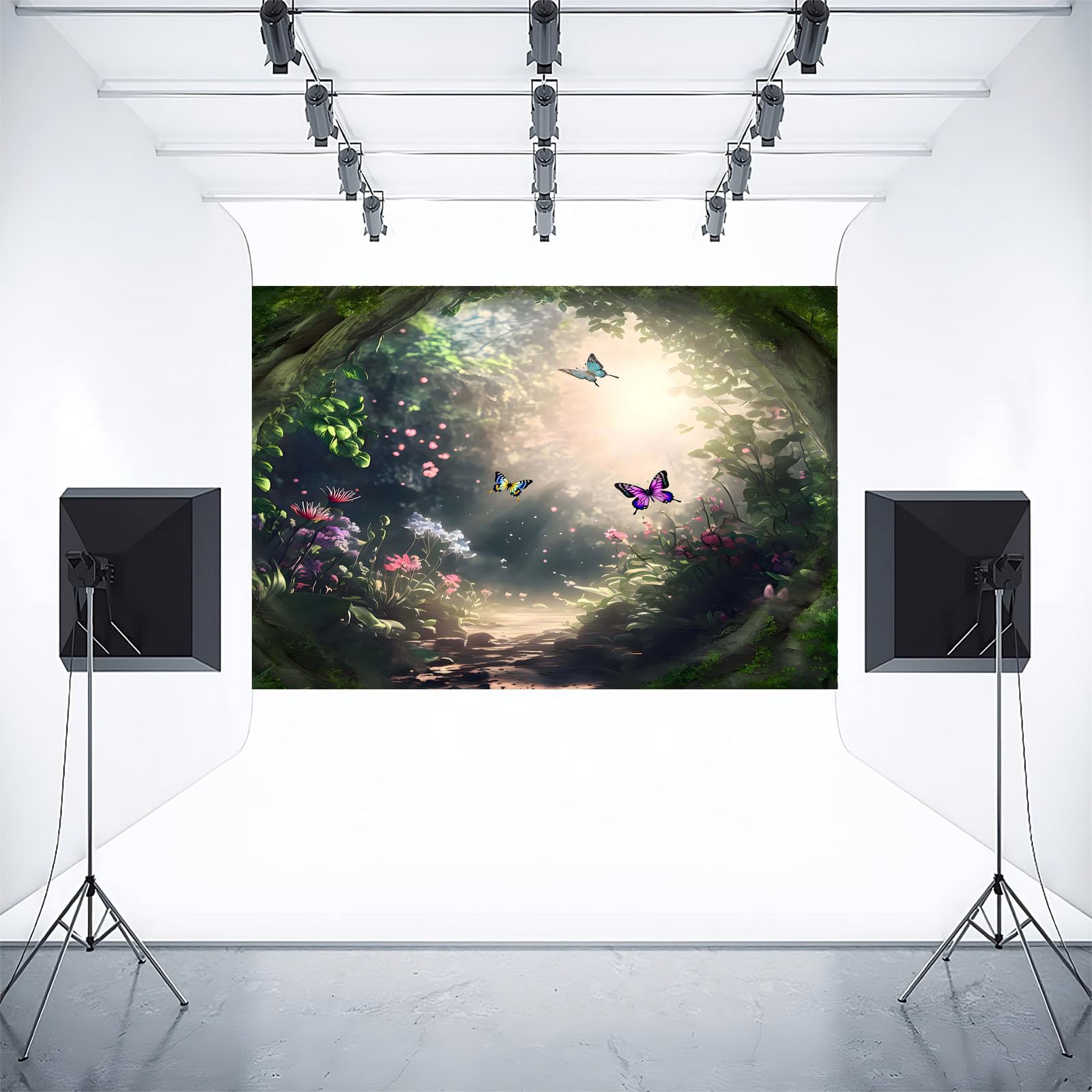 Yieldeer Forest Party Decoration 7X5Ft Enchanted Fairy Forest Backdrop Green Spring Sunshine Butterfly Flower Princess Magic Pho