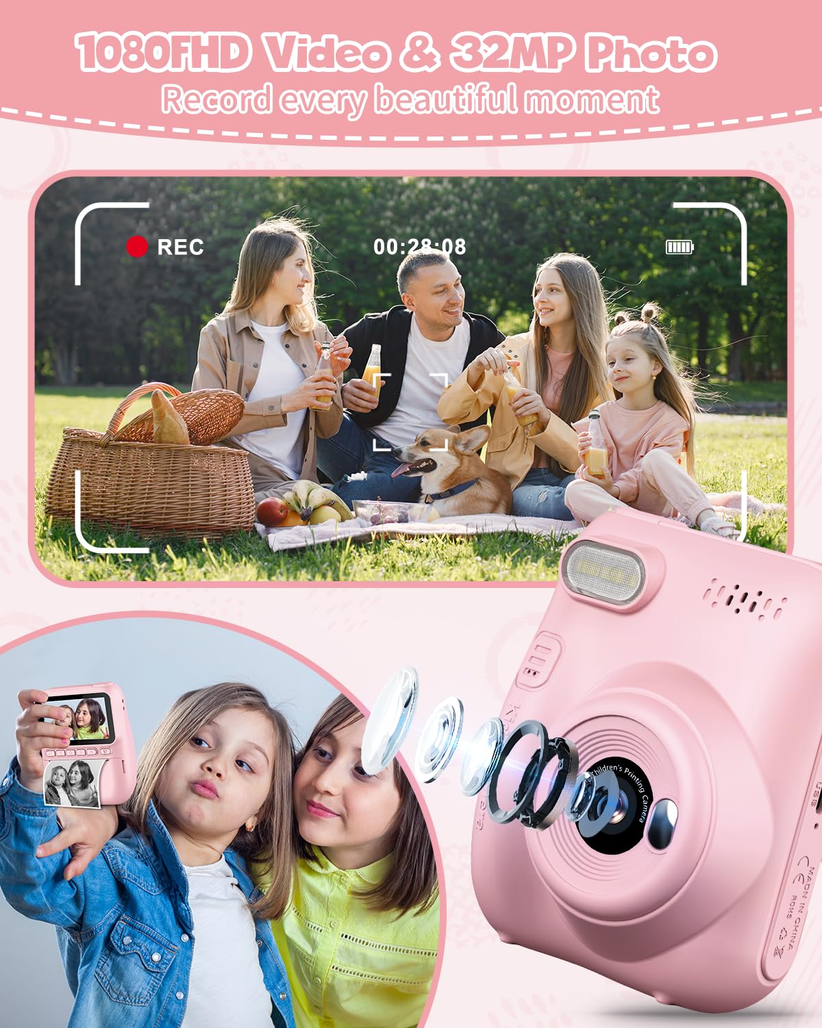 Kids Instant Print Camera, 3.0-Inch Hd Screen 32Mp Photo Instant Digital Camera Christmas Birthday Gifts Toys For Toddle Childre