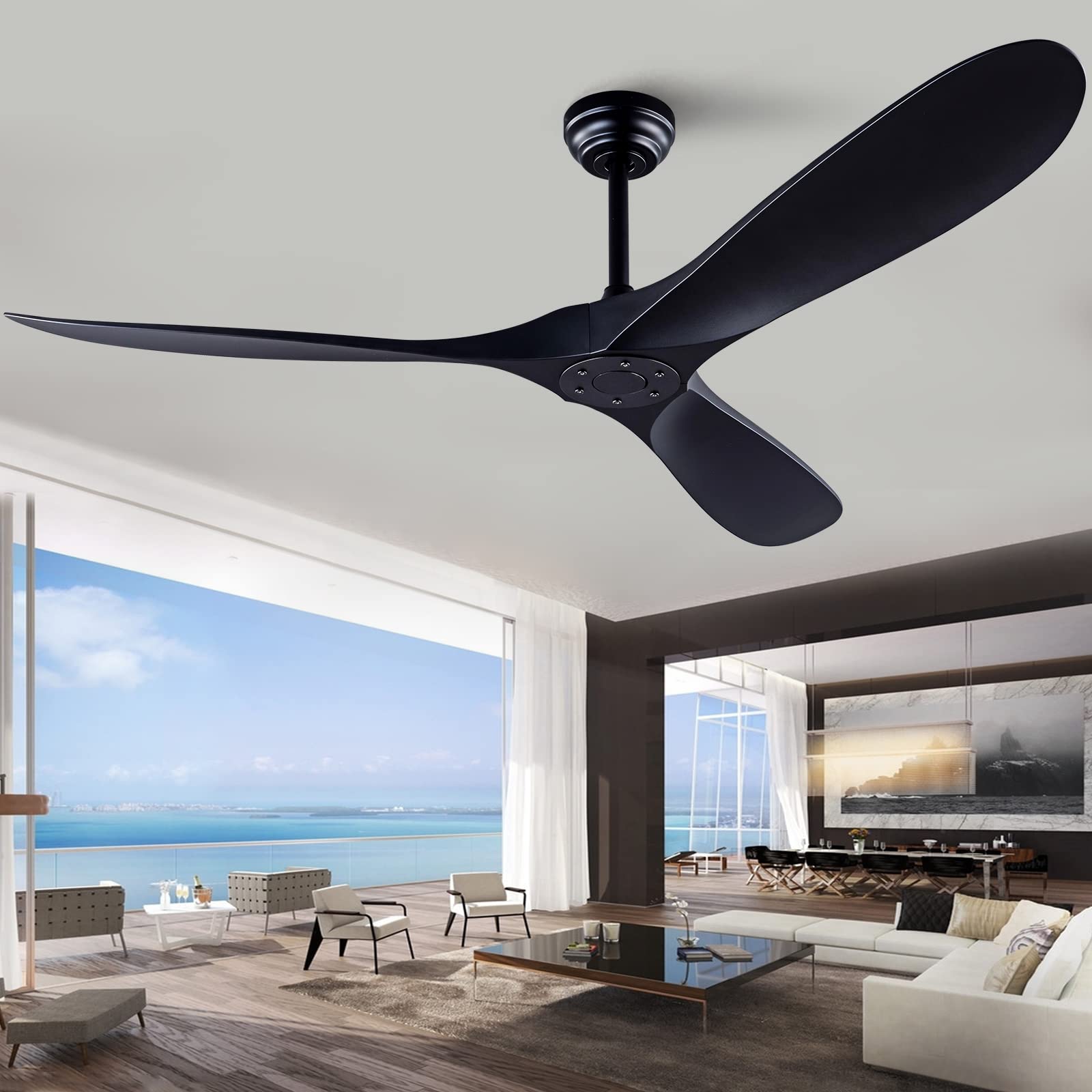 QUTWOB 60 Ceiling Fan with Remote Control No Lights,Modern Reversible DC Motor Indoor Outdoor 3 Blades Ceiling Fans for Patio Be