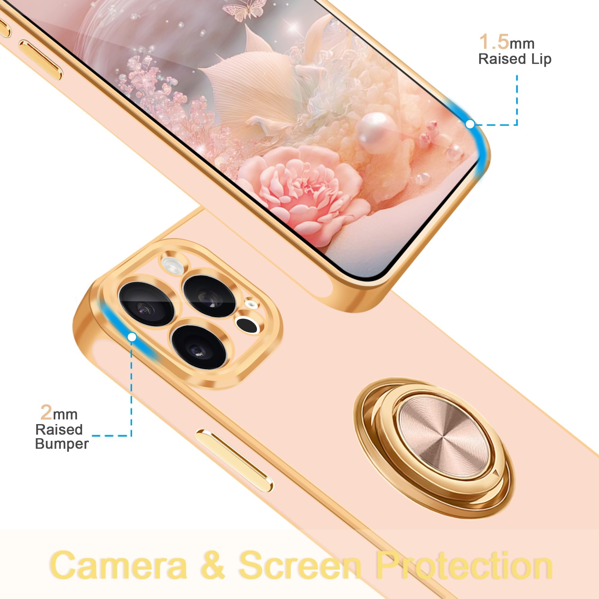 Fingic For Iphone 15 Pro Max Phone Case[With 360 Ring Holder][Support Magnetic Car Mount] Cute Kickstand Slim Women Girl Nonslip