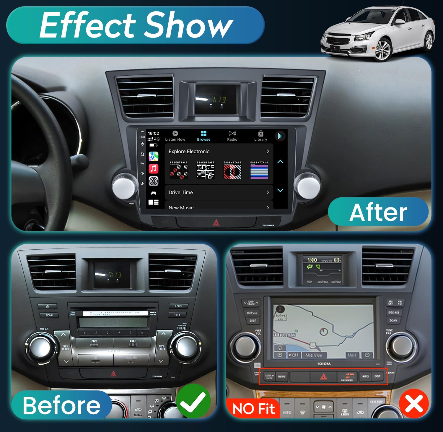 (4Gb+32Gb) 5G Wifi 8 Core Android Car Radio For Toyota Highlander 2008 2013, Car Stereo Gps Navigation With Carplay Android Auto