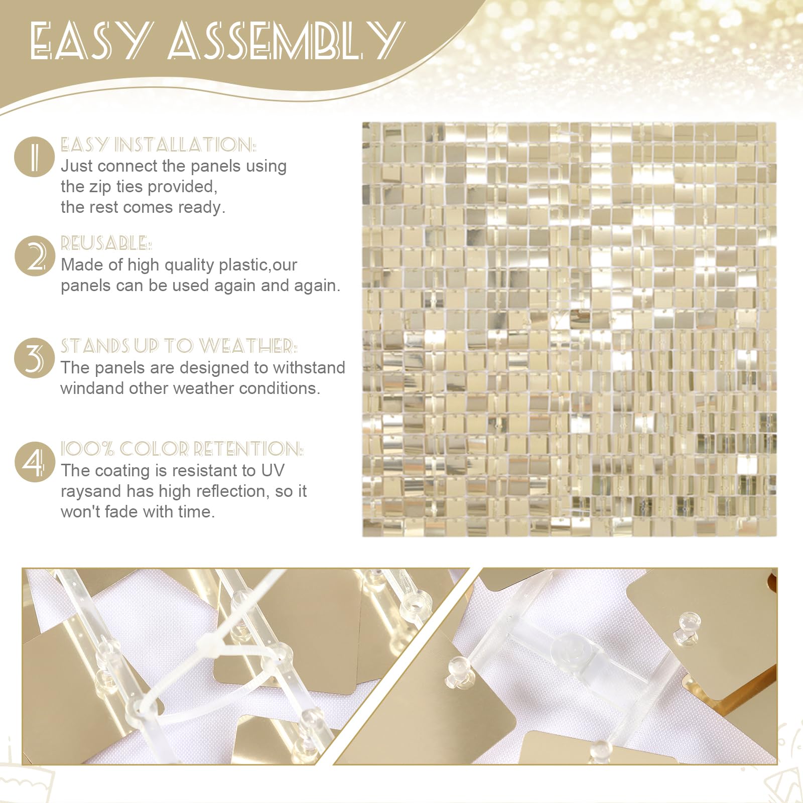 Glitter Sequin Backdrop Light Gold Shimmer Wall 6Ftx4Ft Disco Backdrop For Party Wedding Anniversary Birthday Bachelorette Party