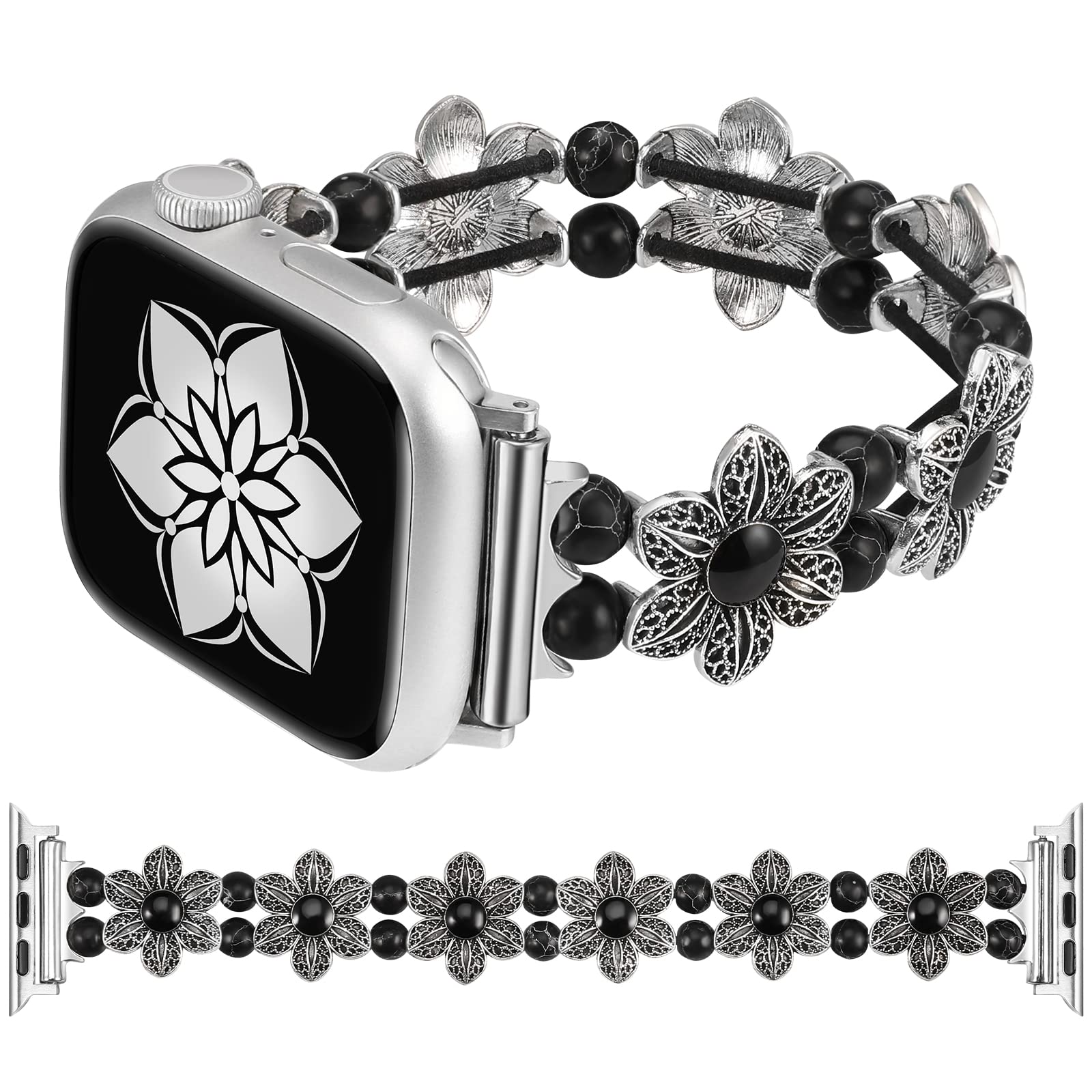 Wearlizer Compatible With Apple Watch Band 41Mm 40Mm 38Mm Women Girls, Boho Handmade Turquoise Beaded Elastic Stretch Replacemen